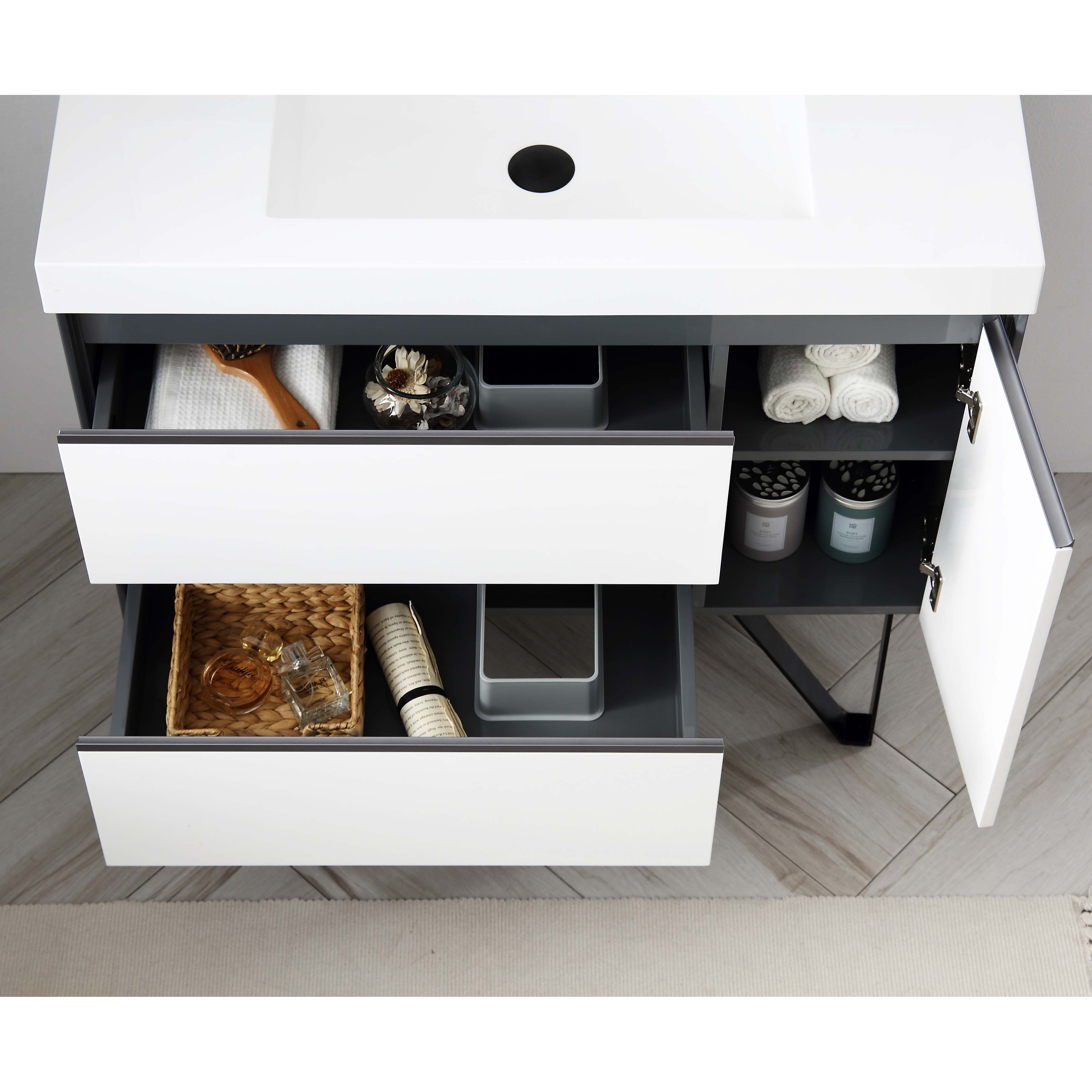 Berlin – 36 Inch Vanity – Glossy White & Glossy Grey - Shop at Home Craft Studio - 5