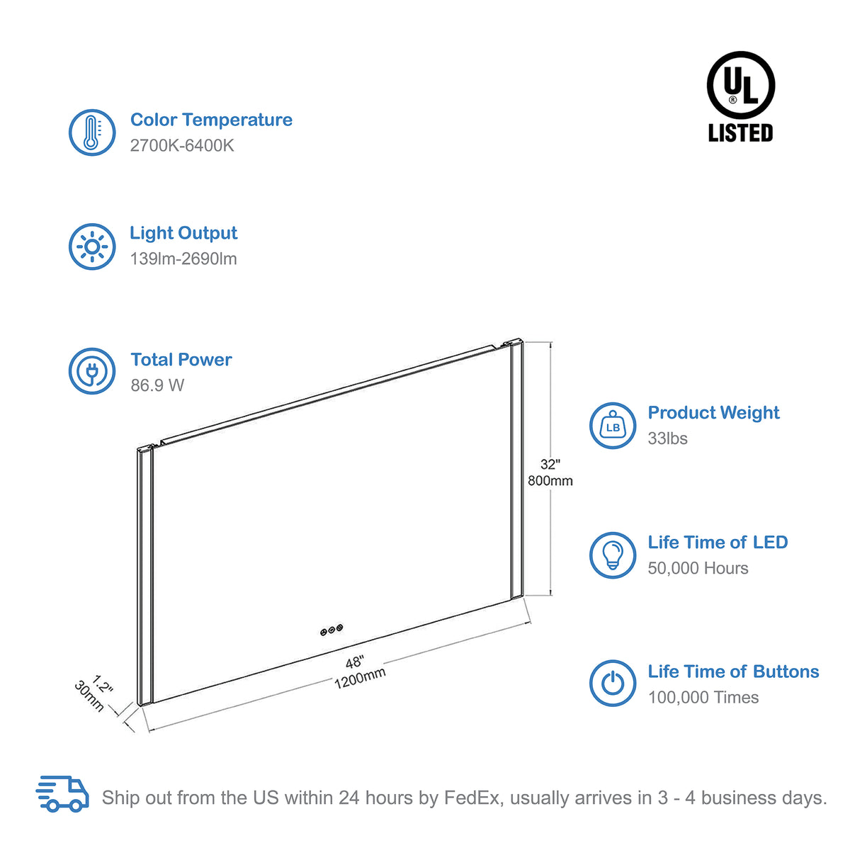 Blossom Binary 48″ LED Bathroom Mirror Mirrors - Shop at Home Craft Studio - 5