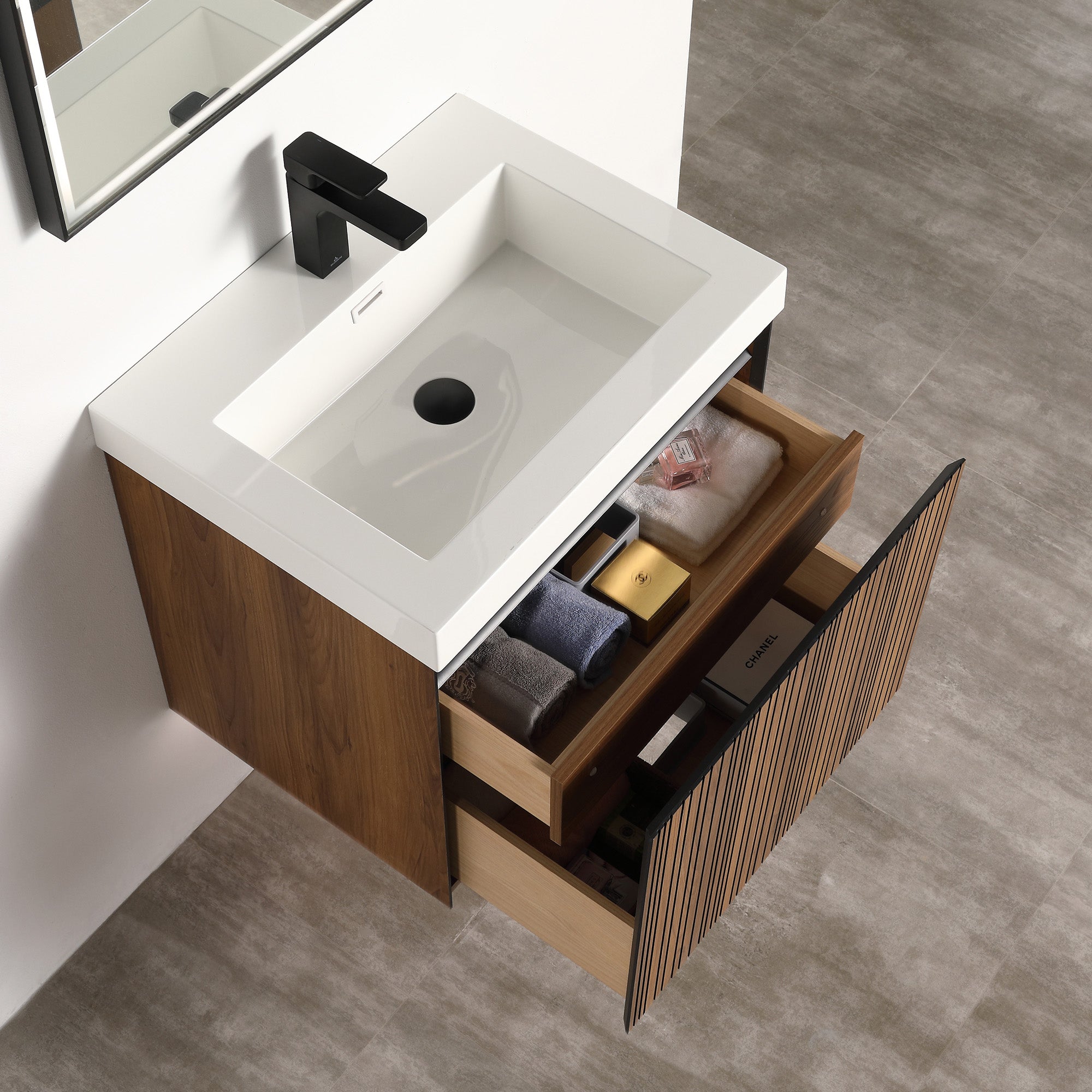Lille – 24 Inch Vanity – Brown Walnut Strip - Shop at Home Craft Studio - 2