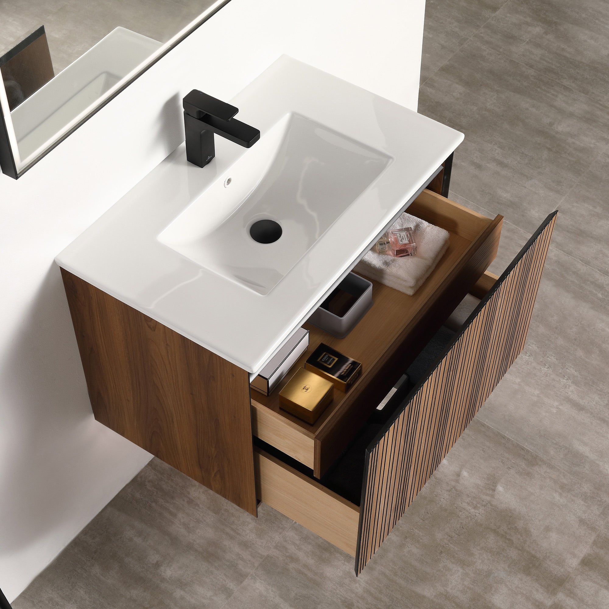 Lille – 30 Inch Vanity – Brown Walnut Strip - Shop at Home Craft Studio - 2