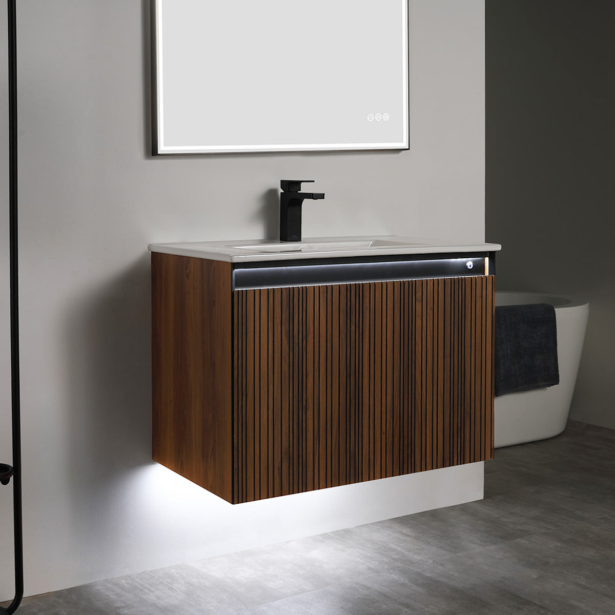 Lille – 30 Inch Vanity – Brown Walnut Strip - Shop at Home Craft Studio - 6