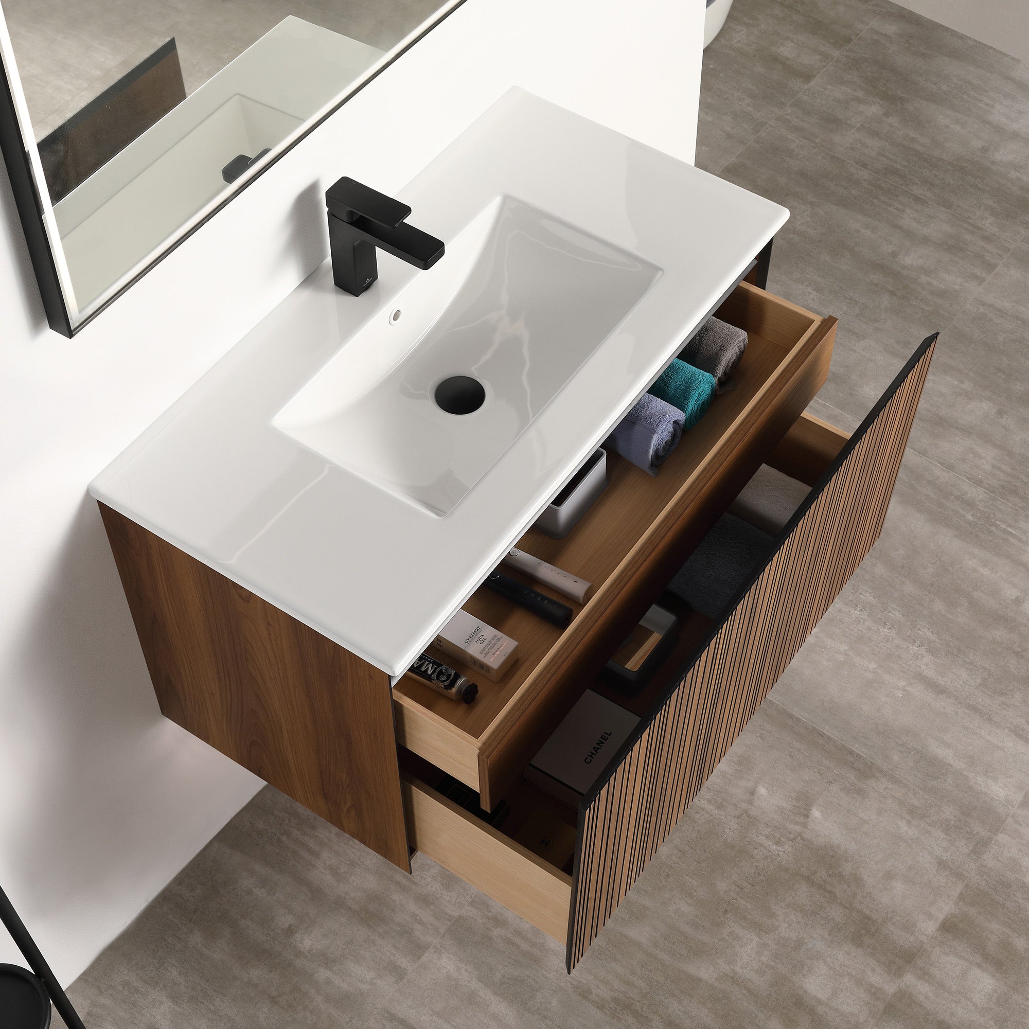 Lille – 36 Inch Vanity – Brown Walnut Strip - Shop at Home Craft Studio - 2