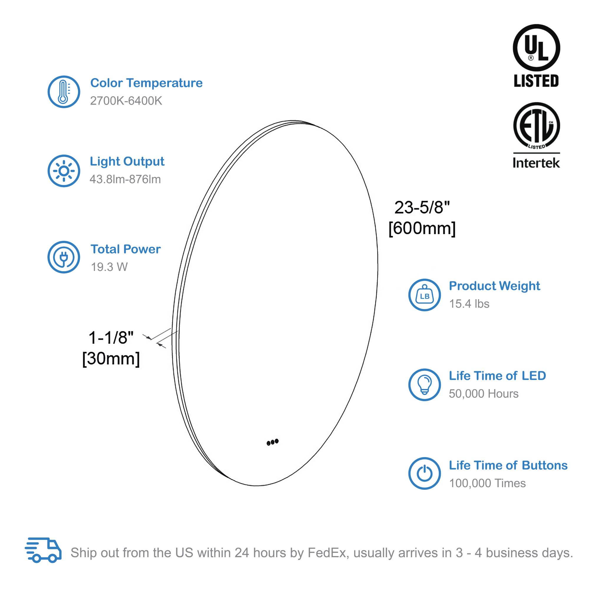 Orion 24″ Round LED Mirror with Frosted Side - Shop at Home Craft Studio - 6
