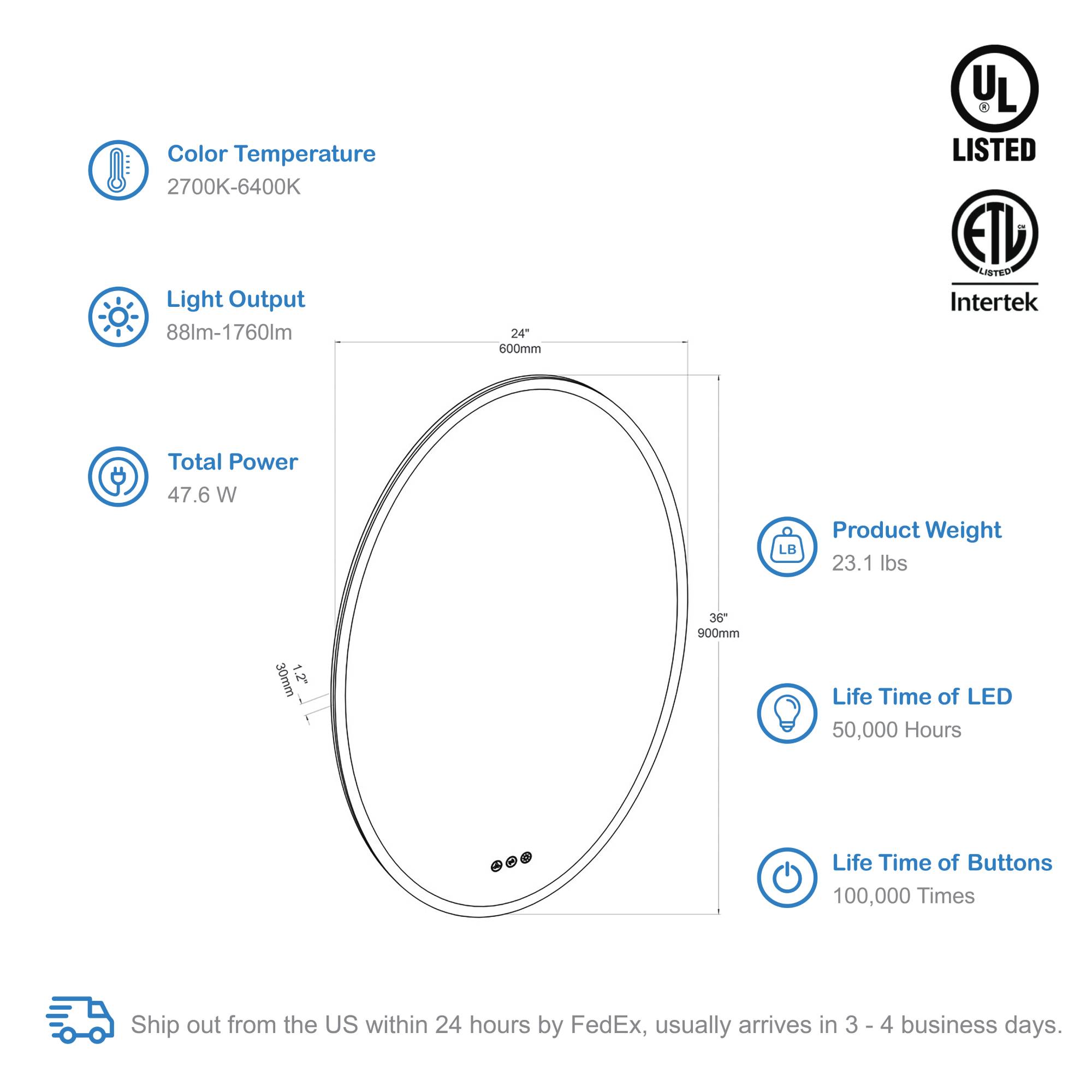 Oval 24 Inch Oval LED Mirror - Shop at Home Craft Studio - 5