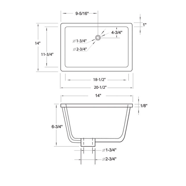 Undercounter Basin 21″ X 14″ Rectangular – C09 2114 - Shop at Home Craft Studio - 2