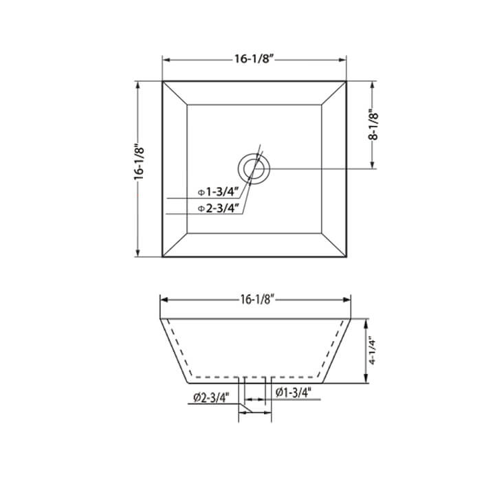Vessel Ceramic Basin 16″ X 16″ Square – C04 1616 - Shop at Home Craft Studio - 2