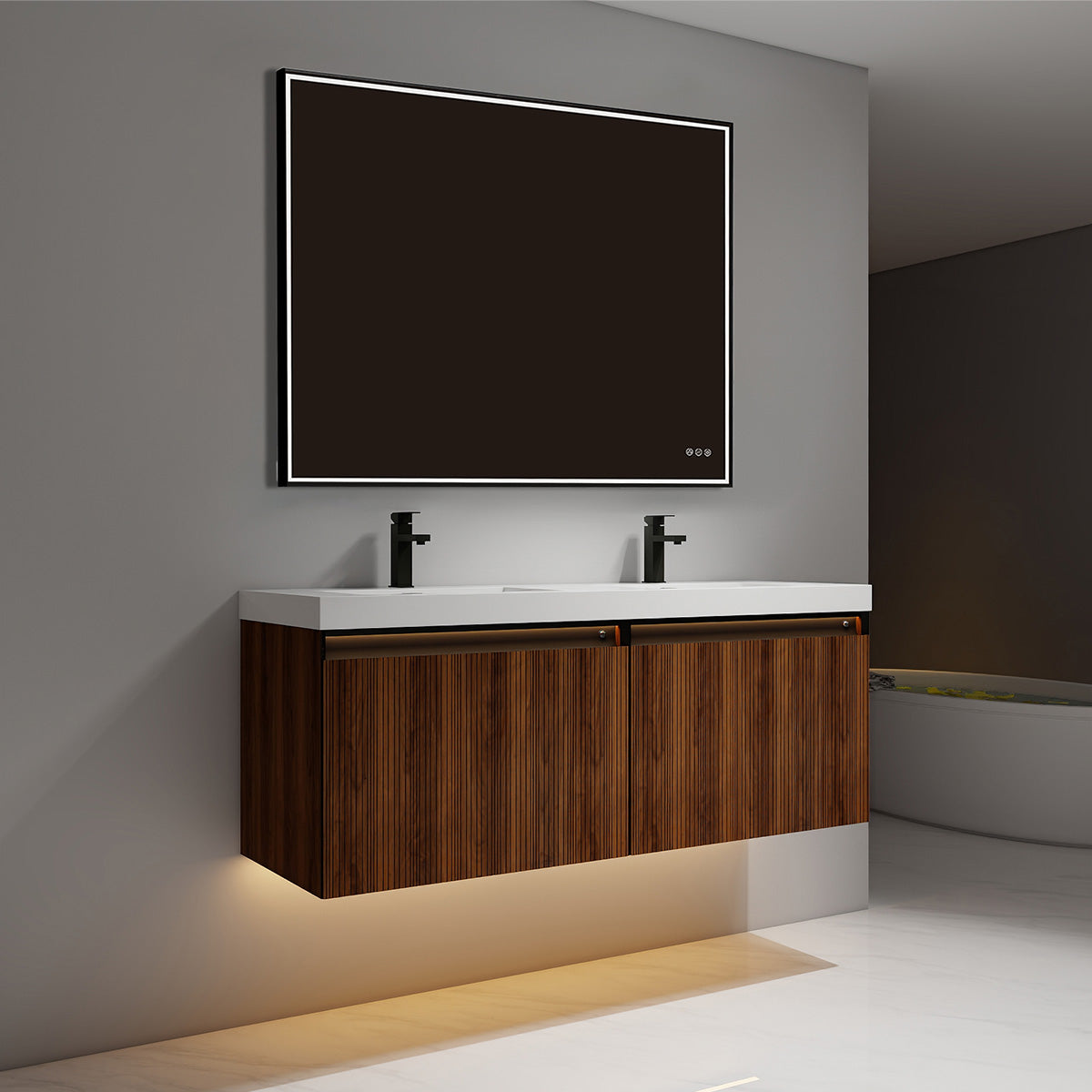 Lille – 48 Inch Double Vanity – Brown Walnut Strip
