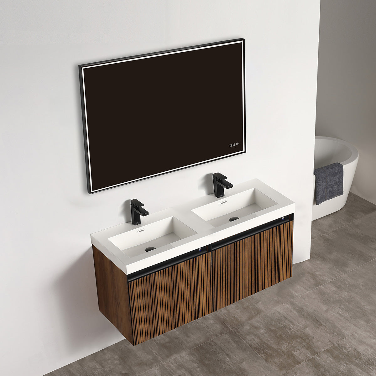 Lille – 48 Inch Double Vanity – Brown Walnut Strip