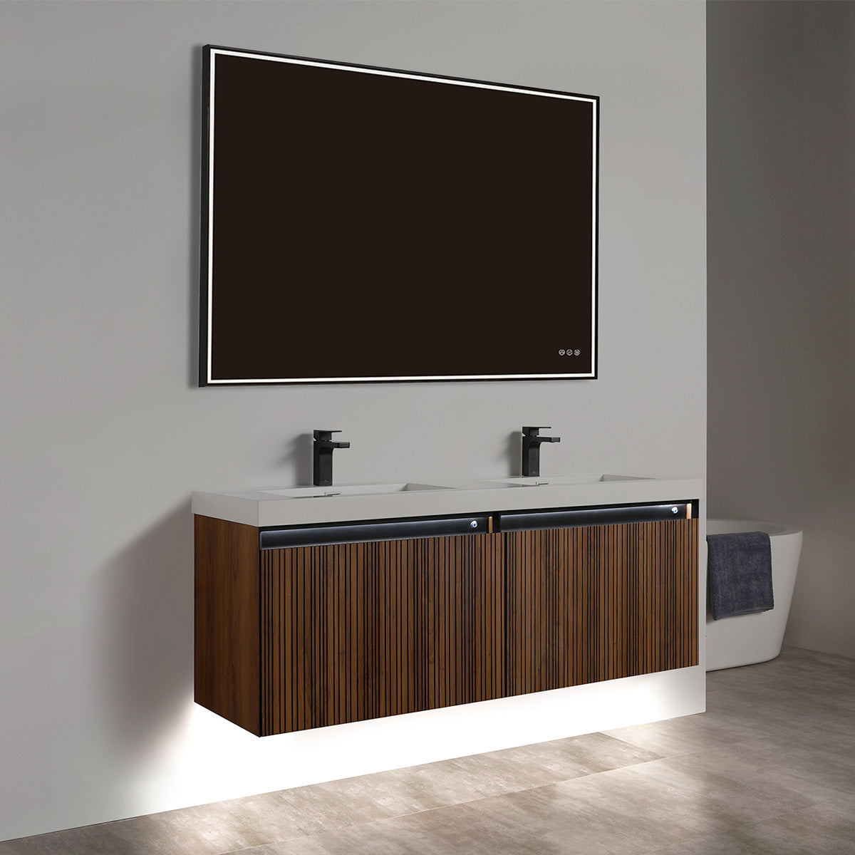 Lille – 48 Inch Double Vanity – Brown Walnut Strip