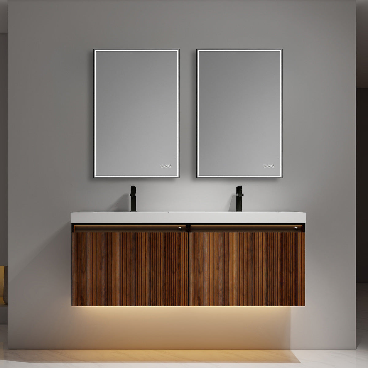 Lille – 60 Inch Double Vanity – Brown Walnut Strip