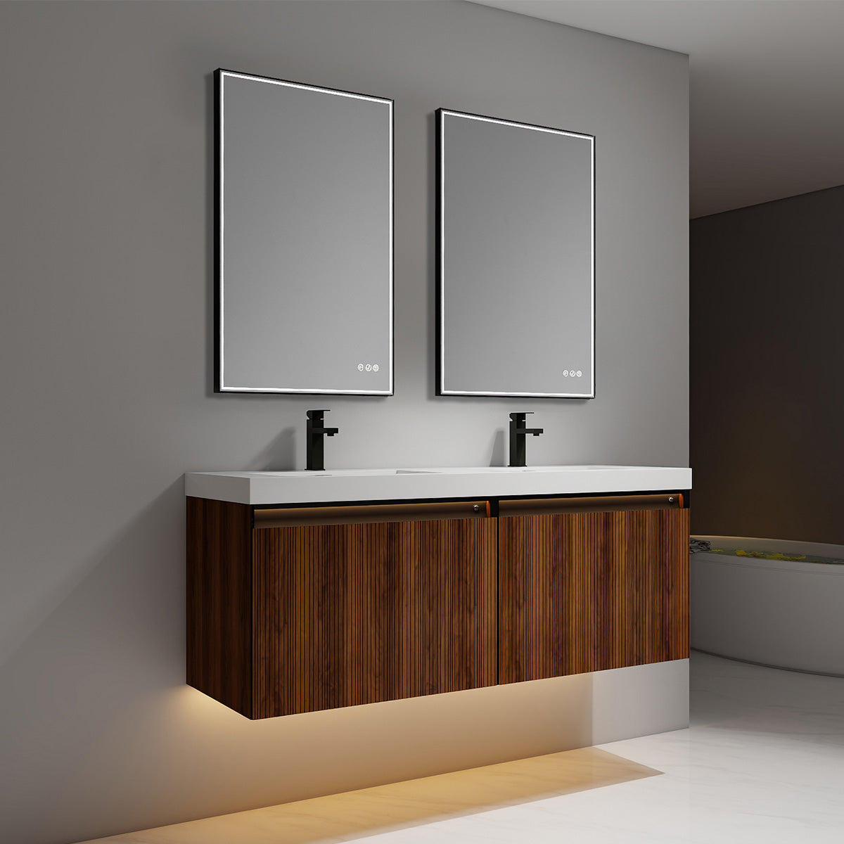 Lille – 60 Inch Double Vanity – Brown Walnut Strip