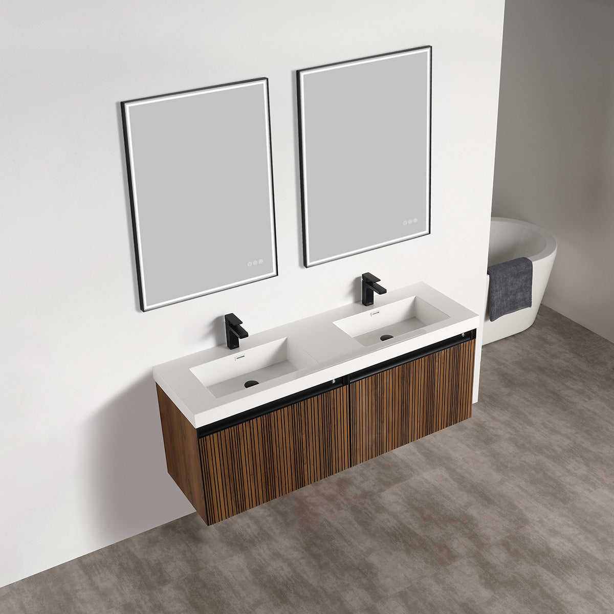 Lille – 60 Inch Double Vanity – Brown Walnut Strip