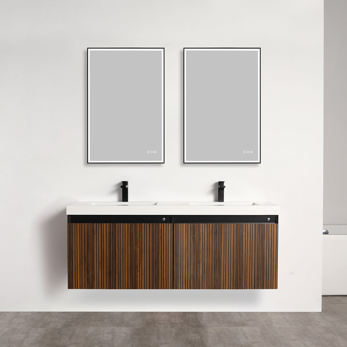 Lille – 60 Inch Double Vanity – Brown Walnut Strip