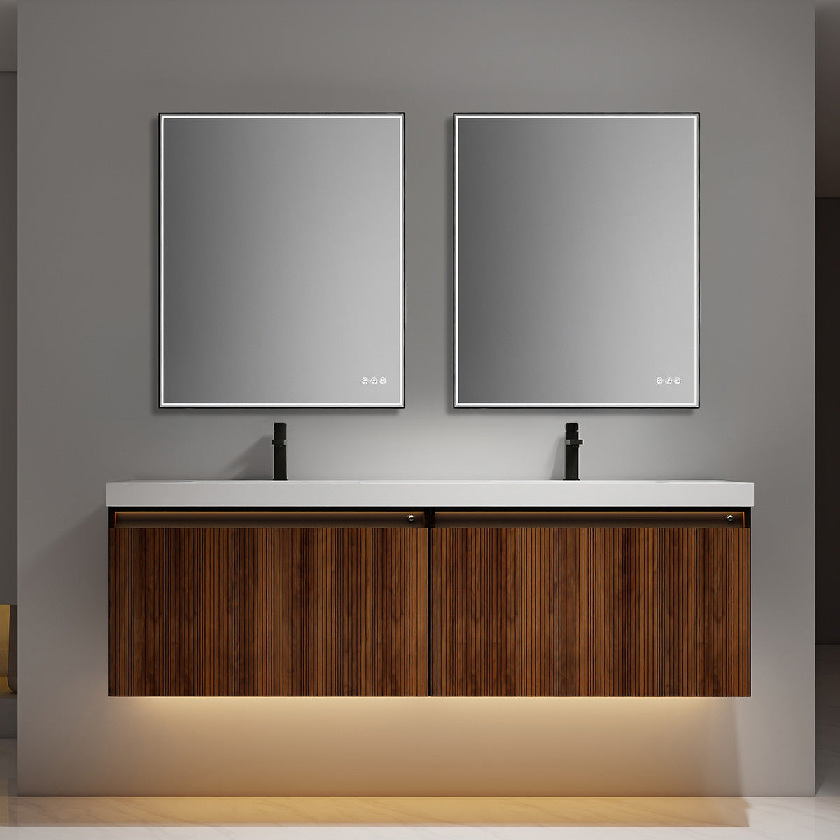 Lille – 72 Inch Double Vanity – Brown Walnut Strip