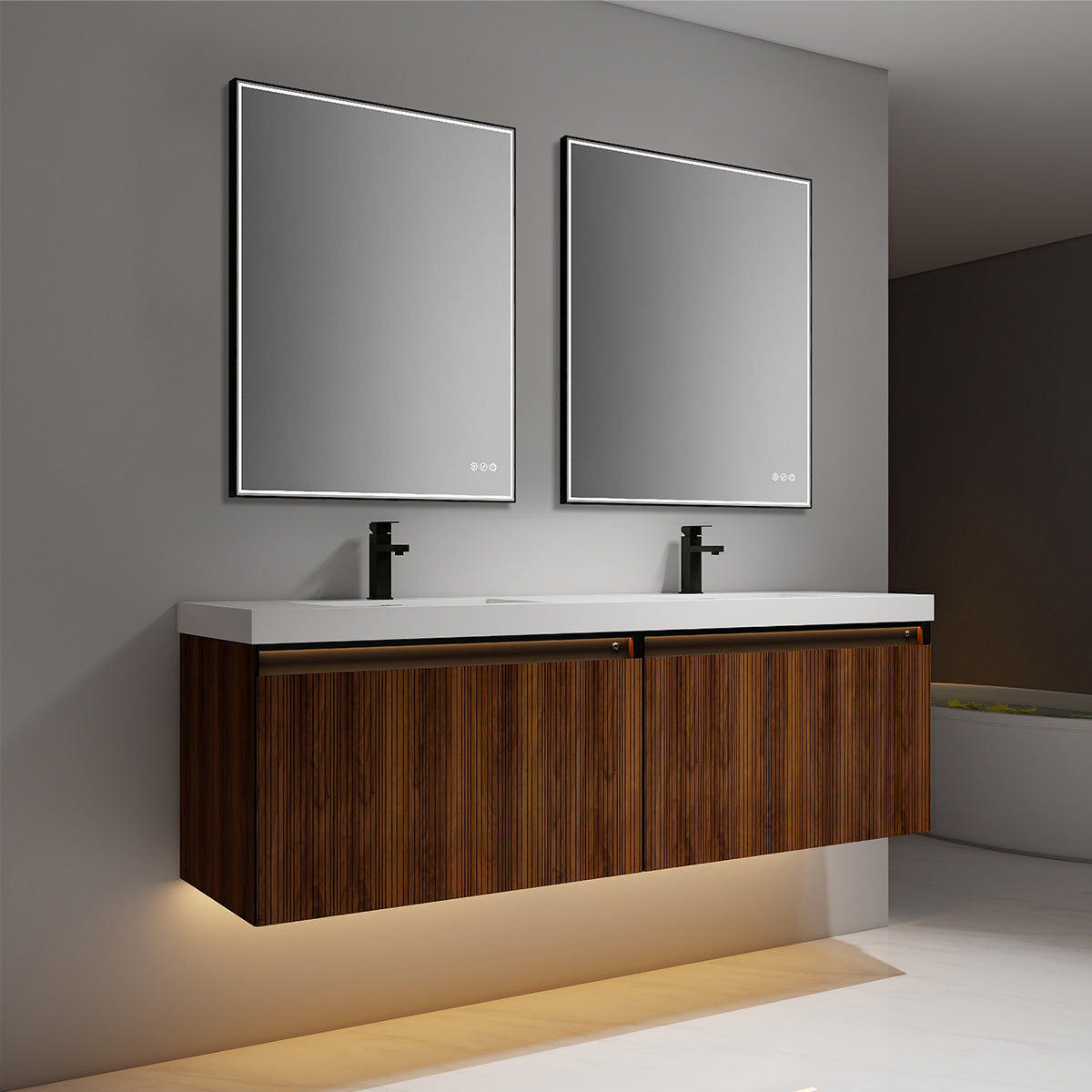Lille – 72 Inch Double Vanity – Brown Walnut Strip