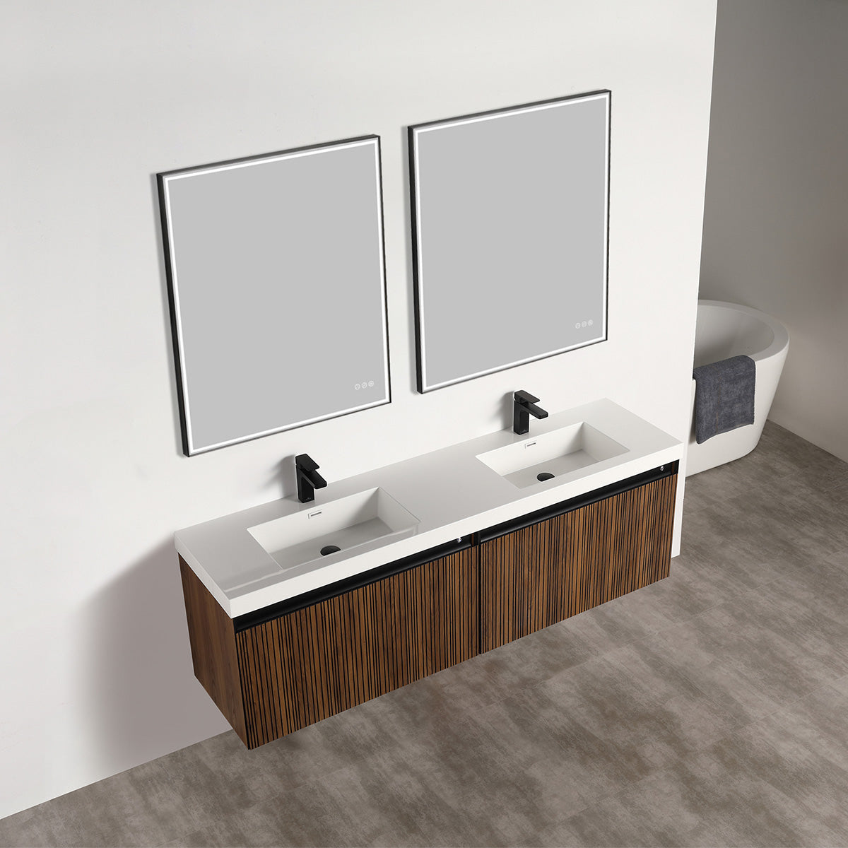 Lille – 72 Inch Double Vanity – Brown Walnut Strip