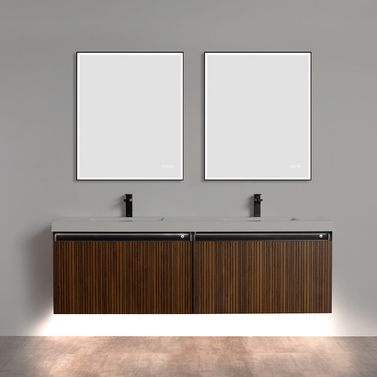 Lille – 72 Inch Double Vanity – Brown Walnut Strip
