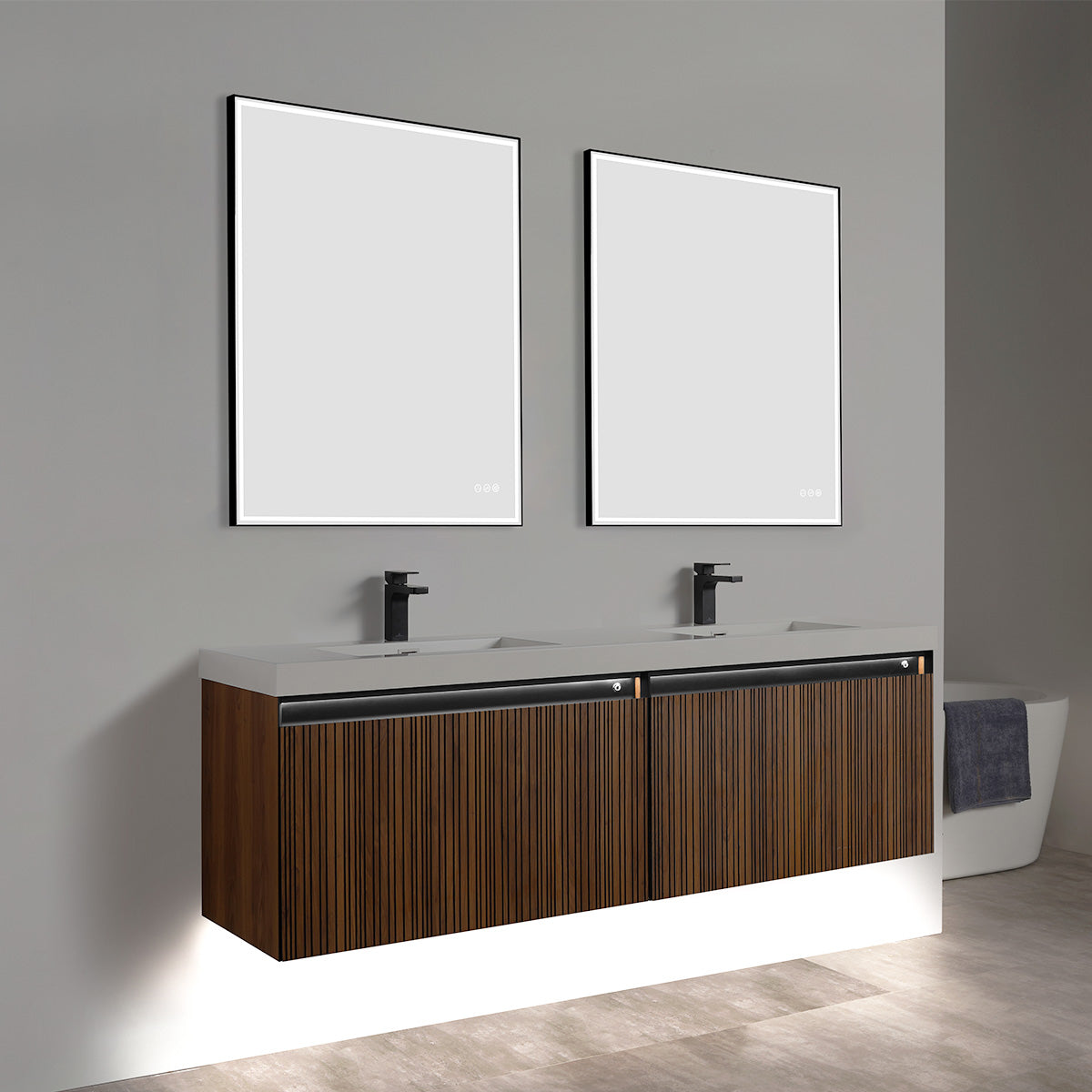 Lille – 72 Inch Double Vanity – Brown Walnut Strip