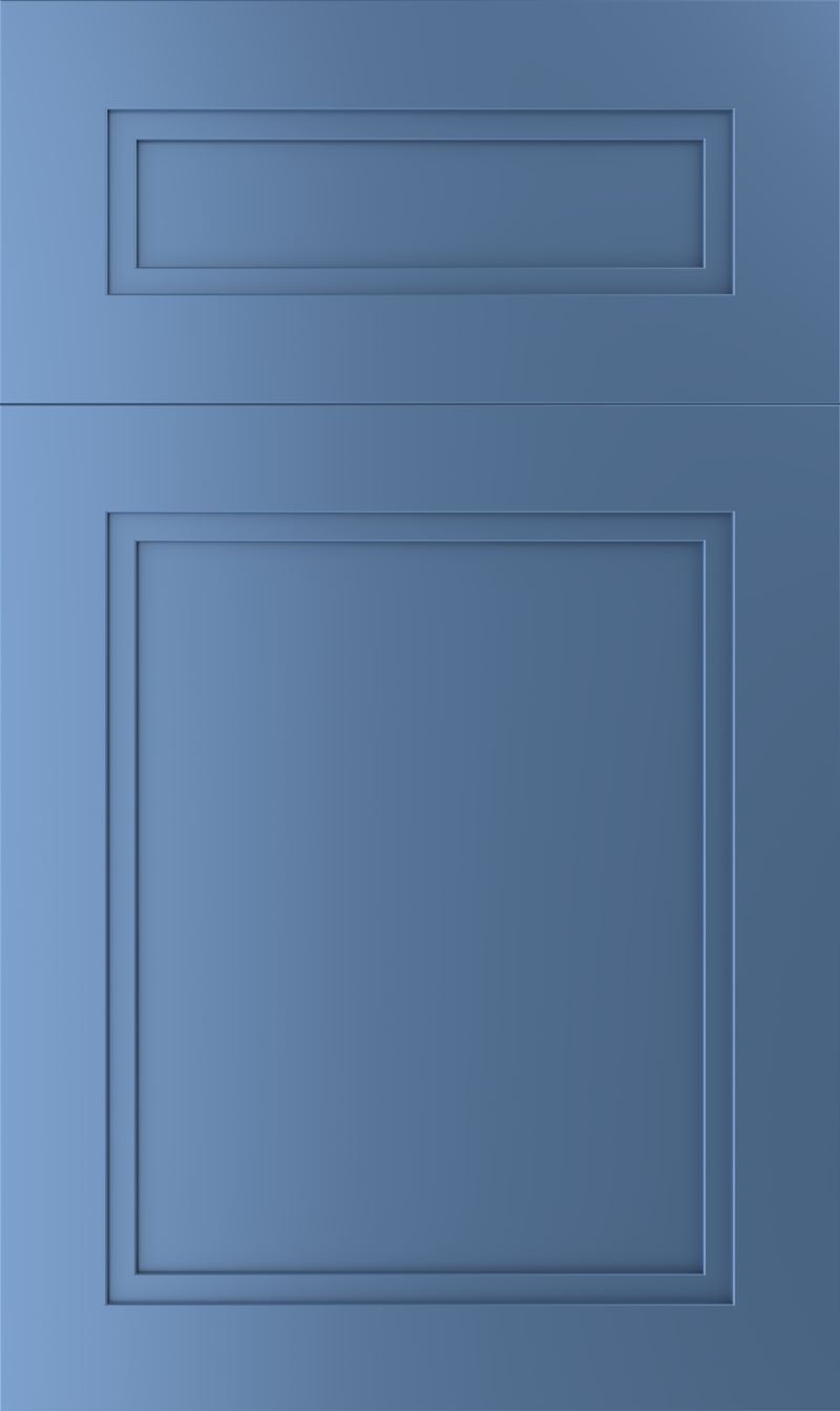 Presto Bolt Denim cabinet door with double-step shaker style design in a rich blue finish.