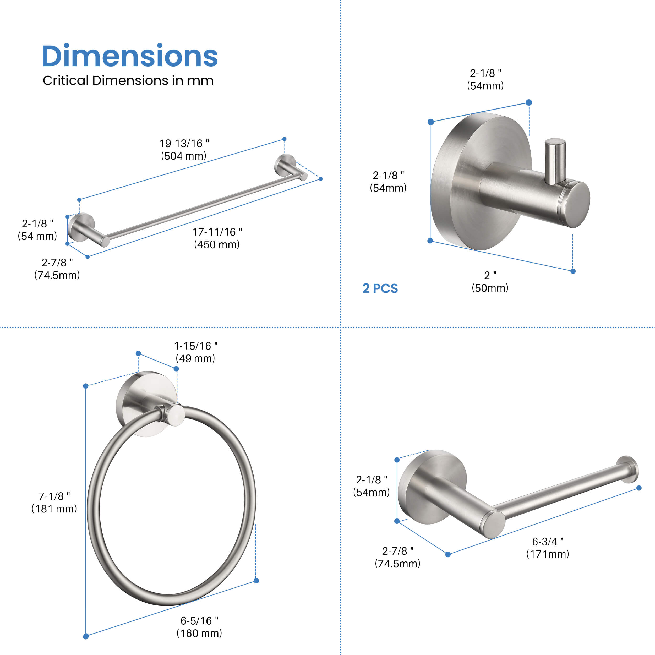 Halo 5-Piece Bathroom Hardware Set - C-CBA14-5-3