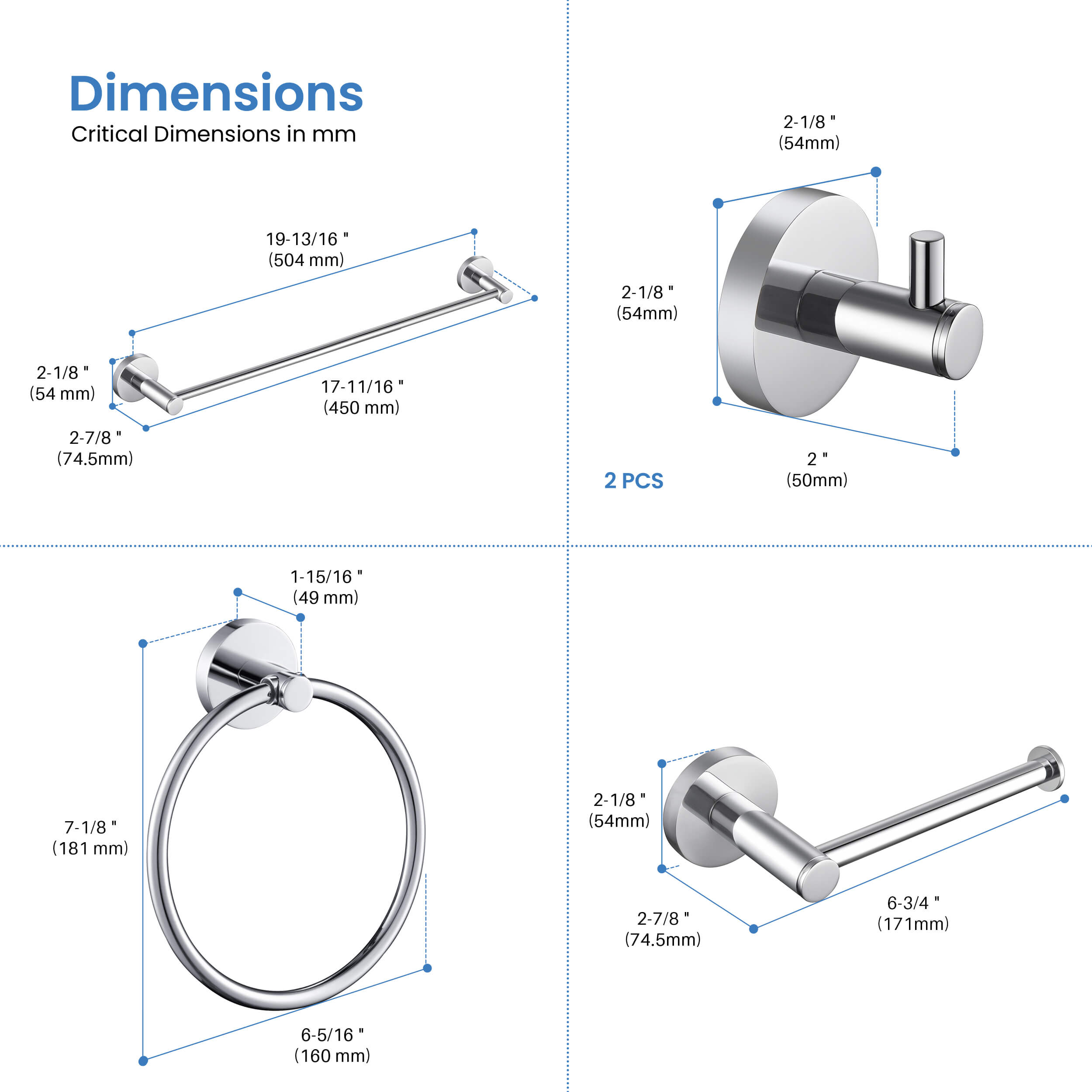 Halo 5-Piece Bathroom Hardware Set - C-CBA14-5-3