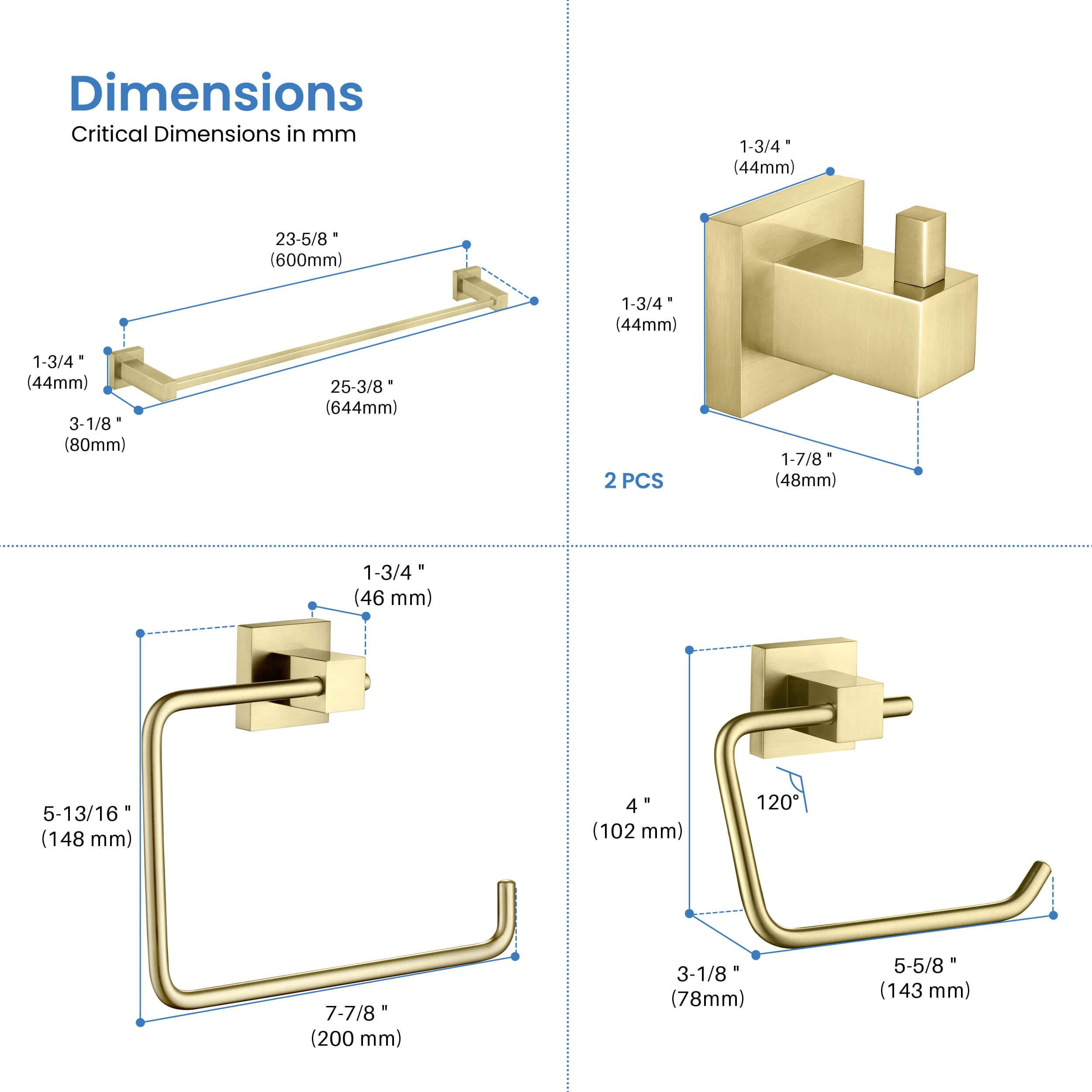 Quadra 5-Piece Bathroom Hardware Set - C-CBA15-5-2