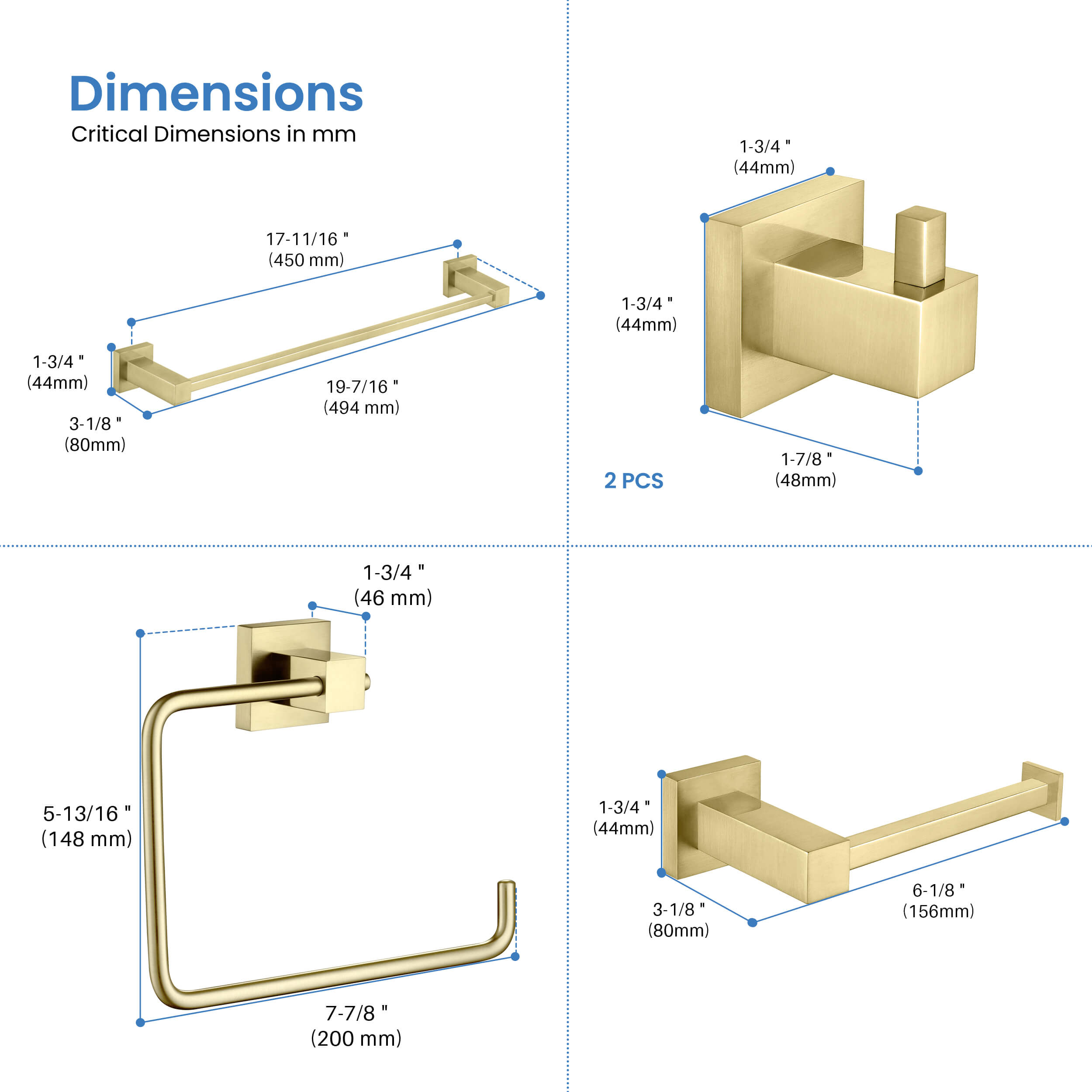 Quadra 5-Piece Bathroom Hardware Set - C-CBA15-5-3