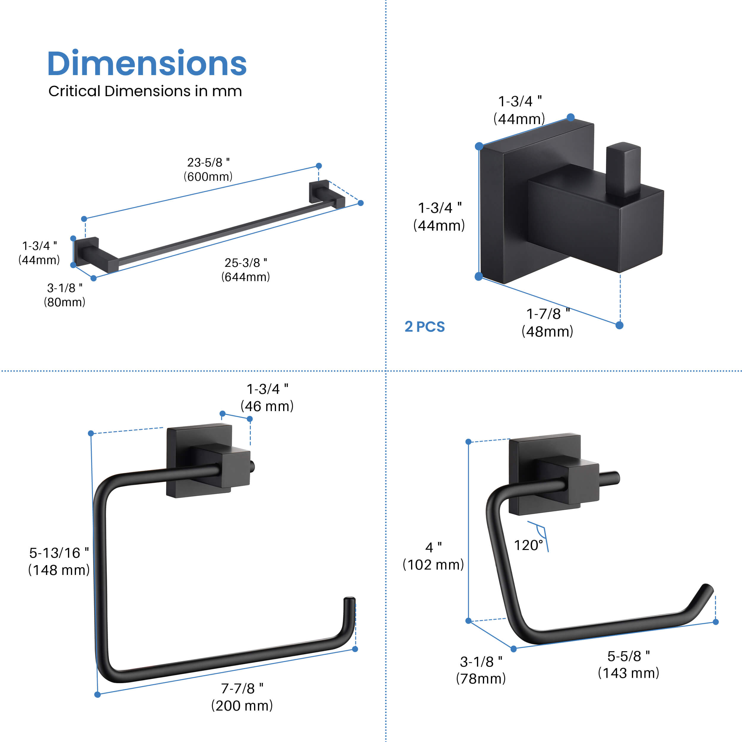 Quadra 5-Piece Bathroom Hardware Set - C-CBA15-5-2