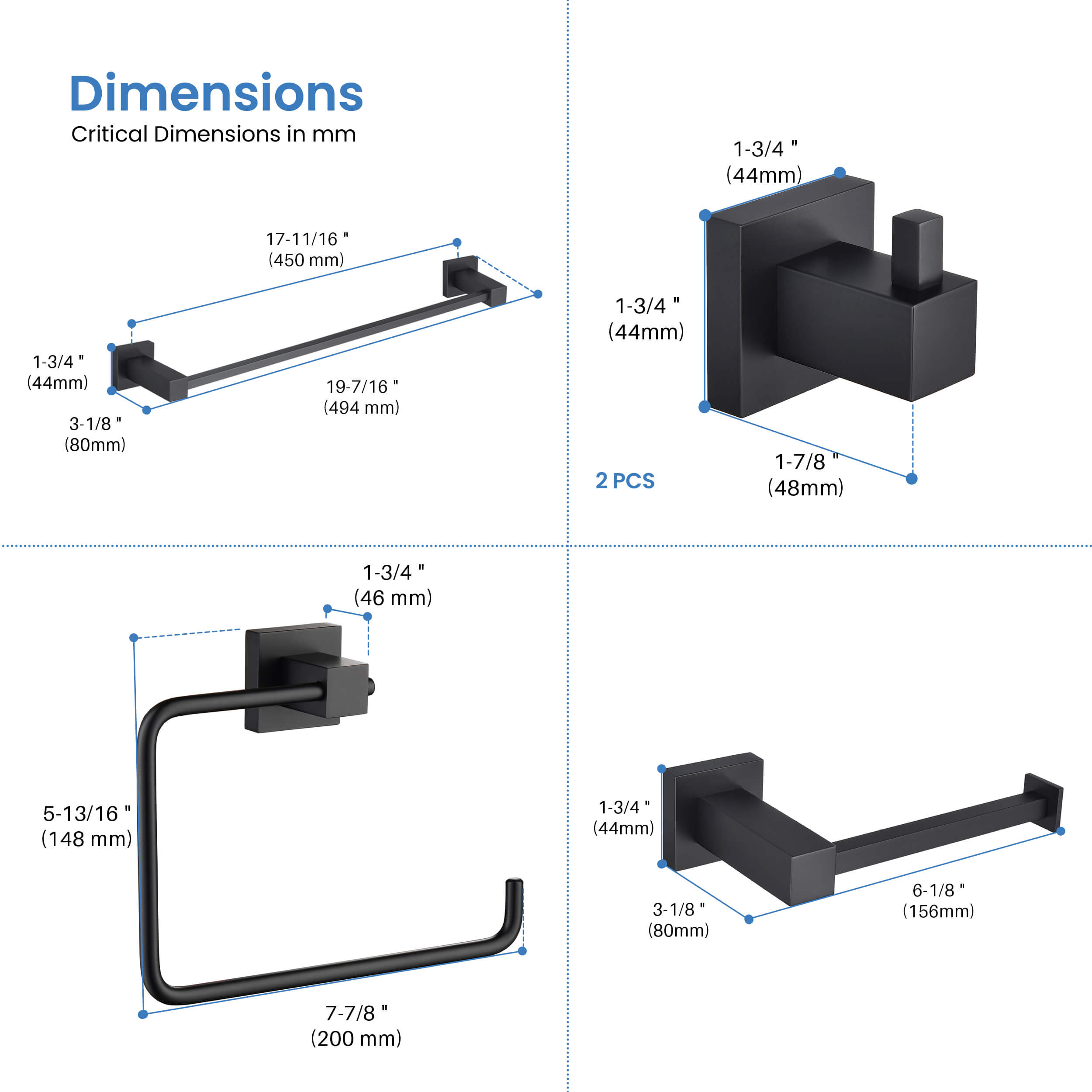 Quadra 5-Piece Bathroom Hardware Set - C-CBA15-5-3