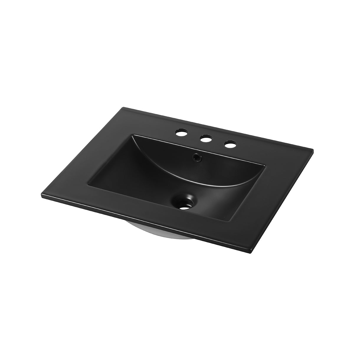 Ceramic Basin 24”x18” Top-Mount Rectangular – Three Holes – 8” spread Matte Black – C04 2418 TH MB