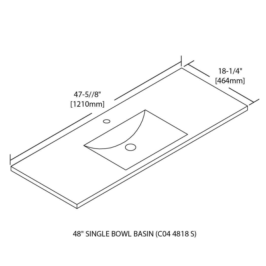 Ceramic Basin 48″ X 18″ Top-Mount Rectangular Single Three holes – 8” Spread – C04 4818 STH