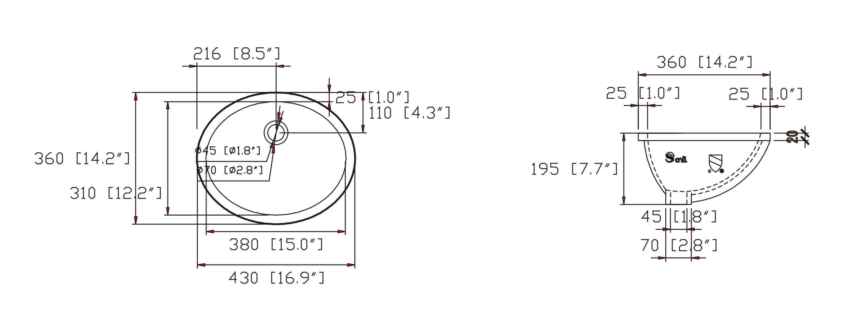 Undercounter Basin -Biscuit 17″ X 14″ Oval – C09 1714B