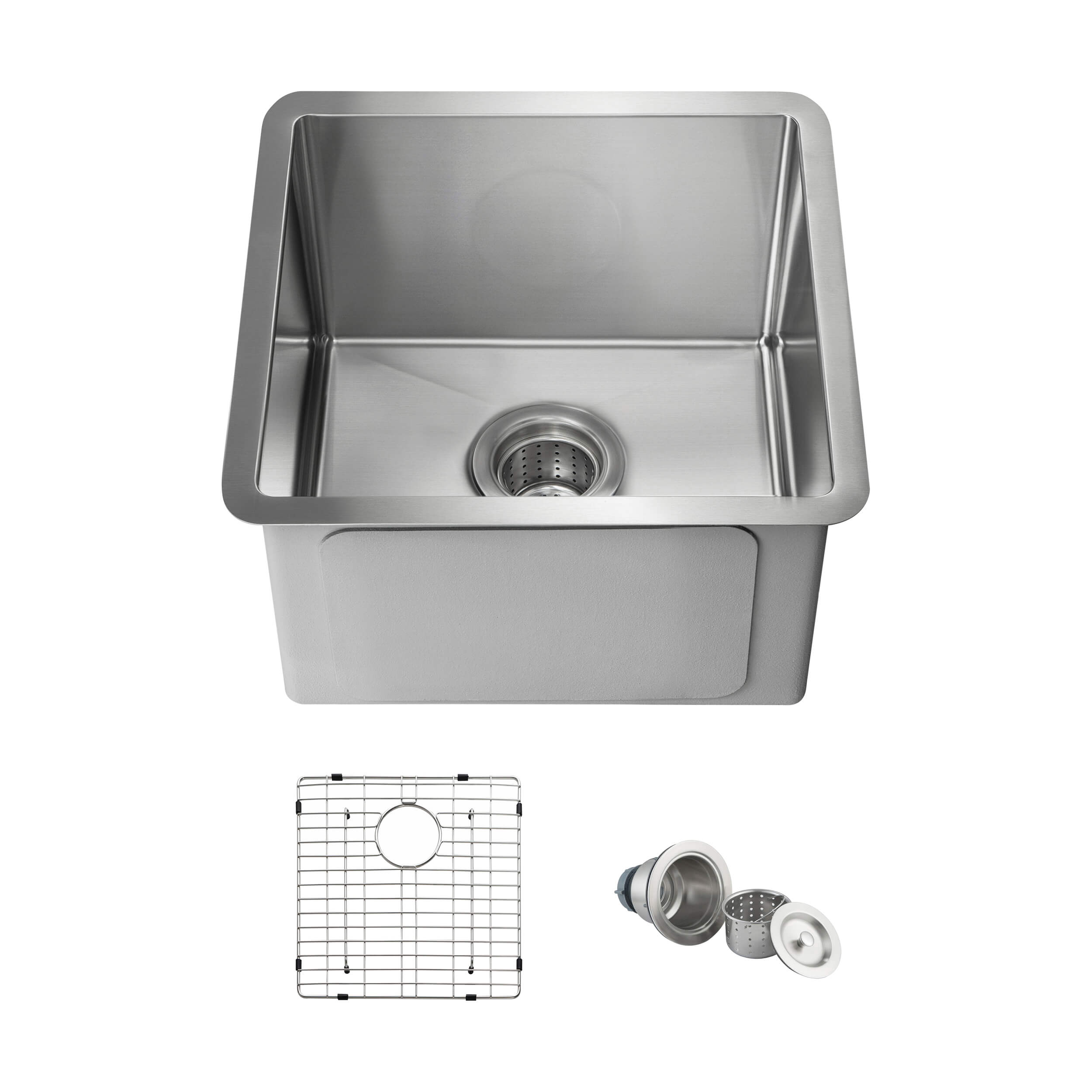 16" Handcrafted Undermount Single Bowl 16 gauge Stainless Steel Kitchen Sink - C1-16S