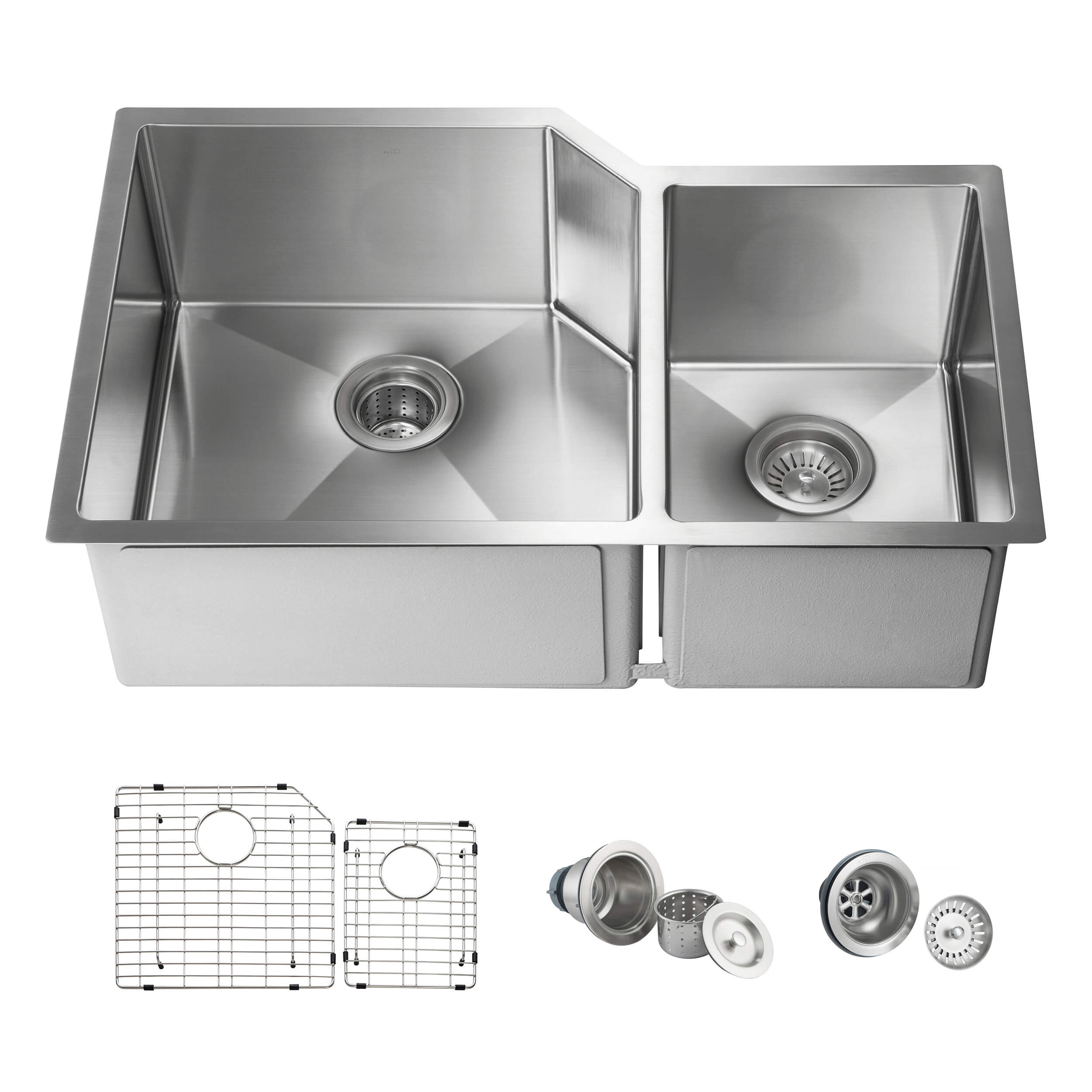 32" Handcrafted Undermount Double Bowl Stainless Steel Kitchen Sink - C1-32D