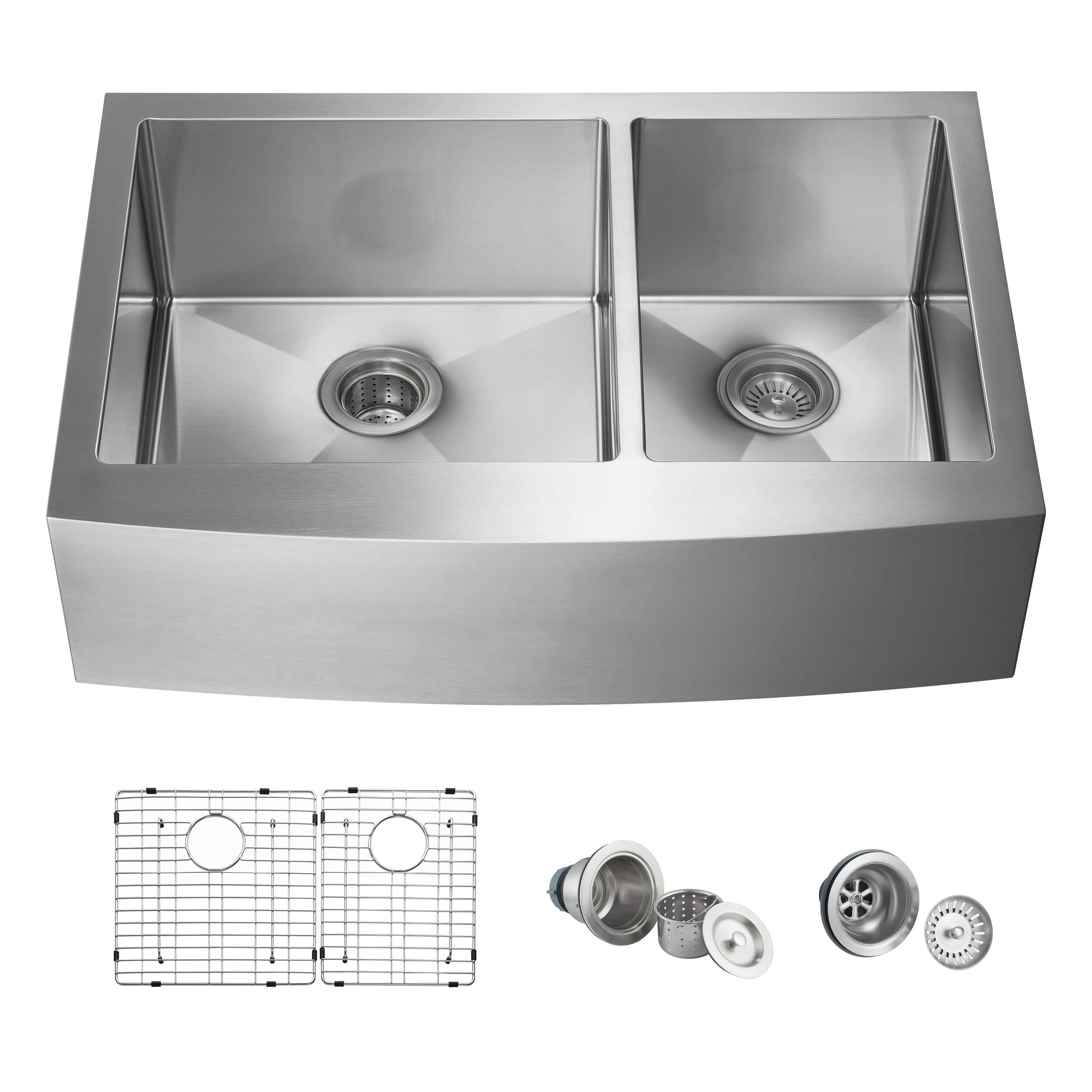 33" Handcrafted Farmhouse Apron Double Bowl Stainless Steel Kitchen Sink - C1-33DF