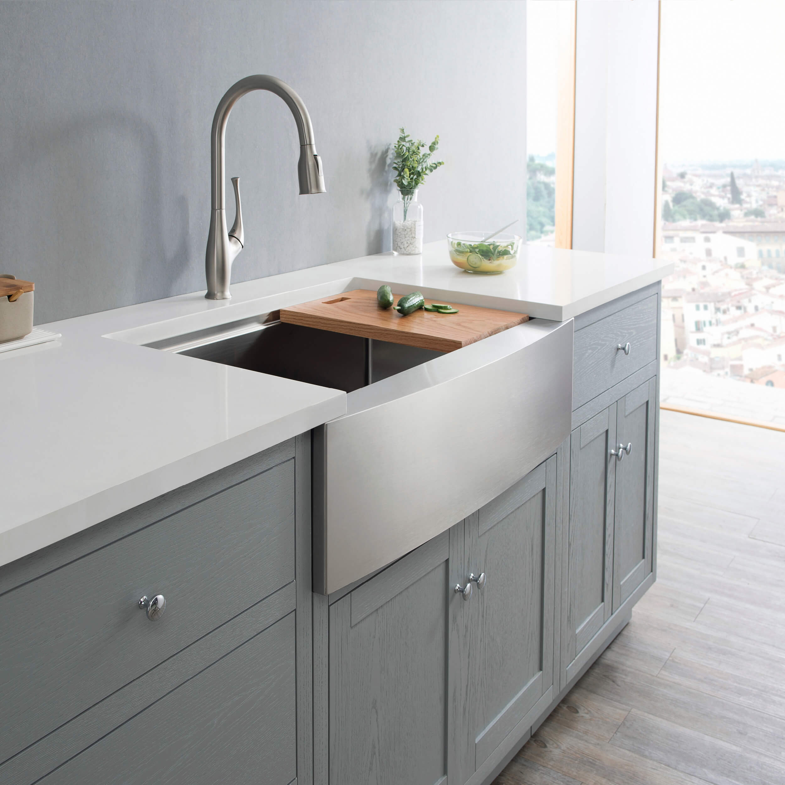 33" Farmhouse Apron Single Bowl Stainless Steel Workstation Kitchen Sink - C1-33SFT