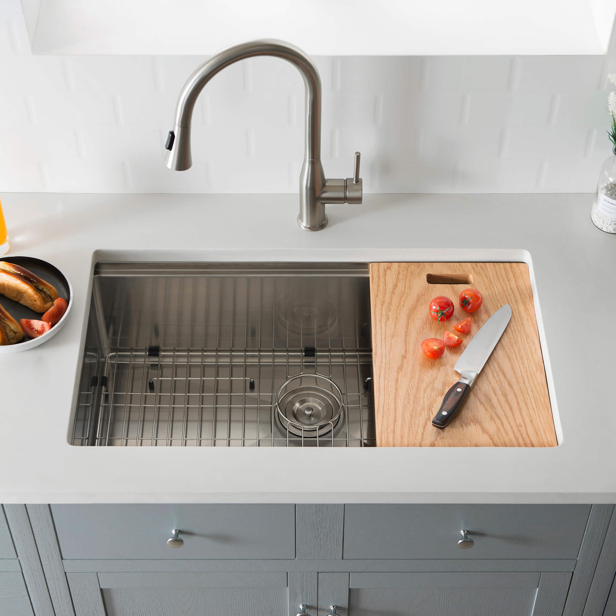 33" Undermount Single Bowl Stainless Steel Workstation Sink - C1-33ST