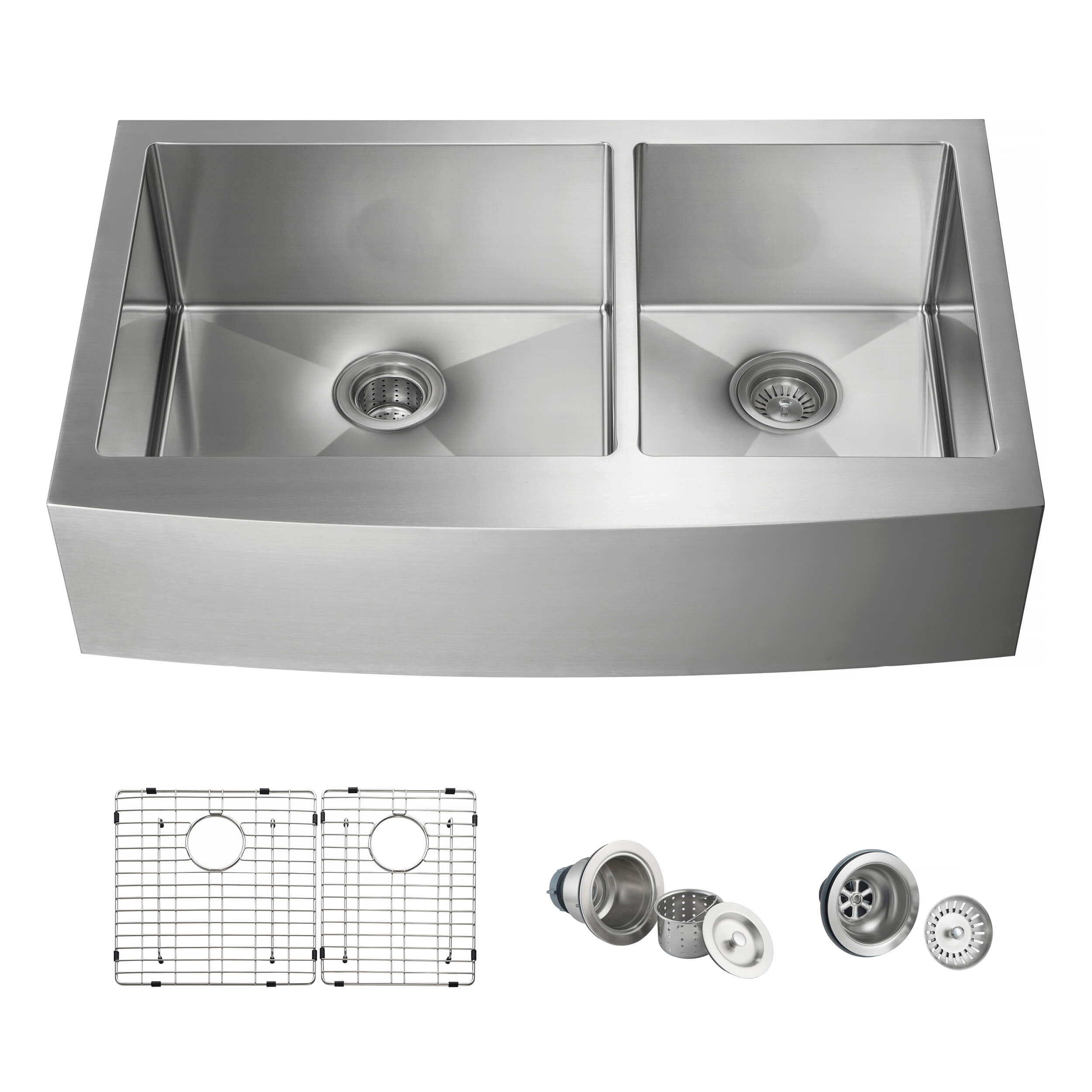 36" Handcrafted Farmhouse Apron Double Bowl Stainless Steel Kitchen Sink - C1-36DF