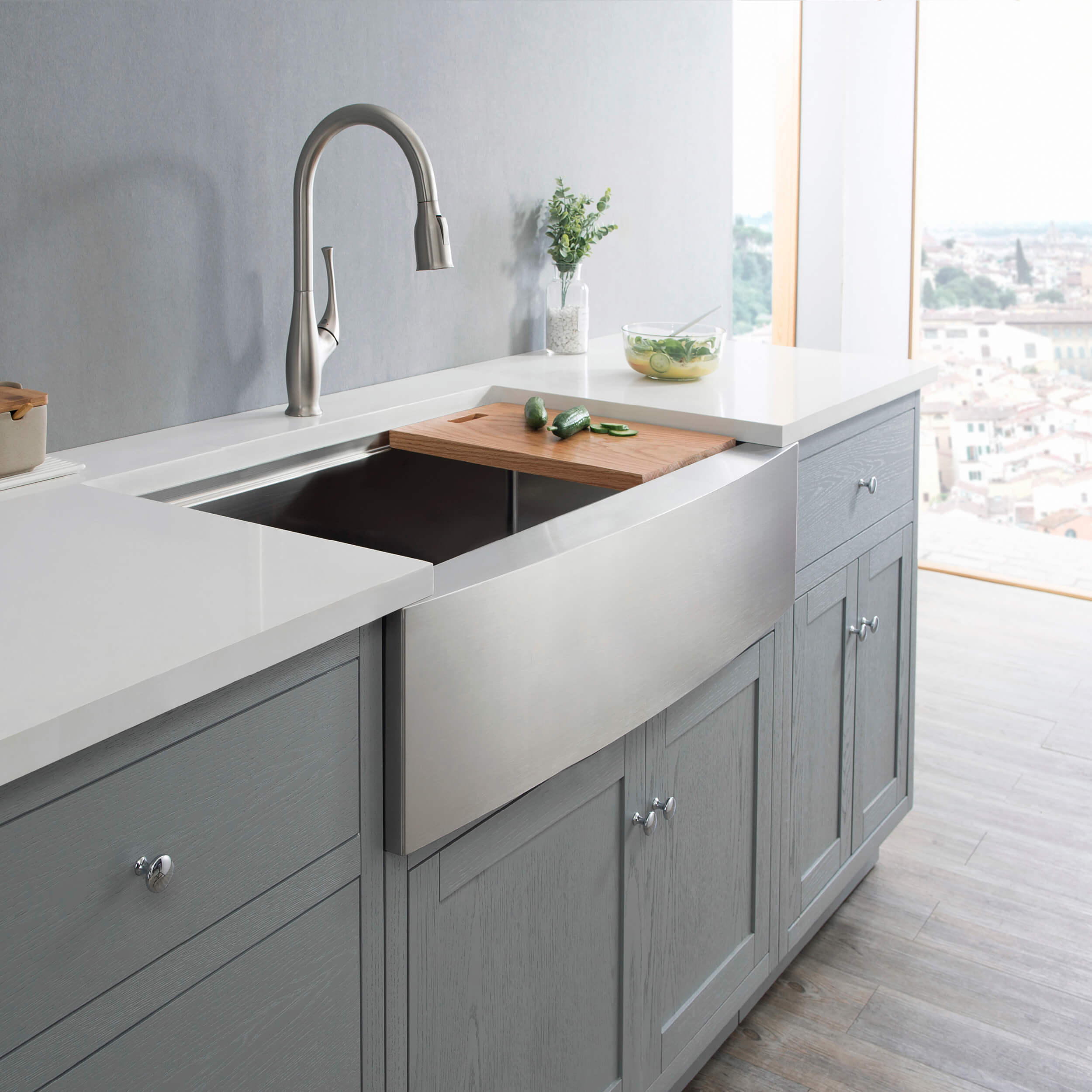 36" Farmhouse Apron Single Bowl Stainless Steel Workstation Kitchen Sink - C1-36SFT