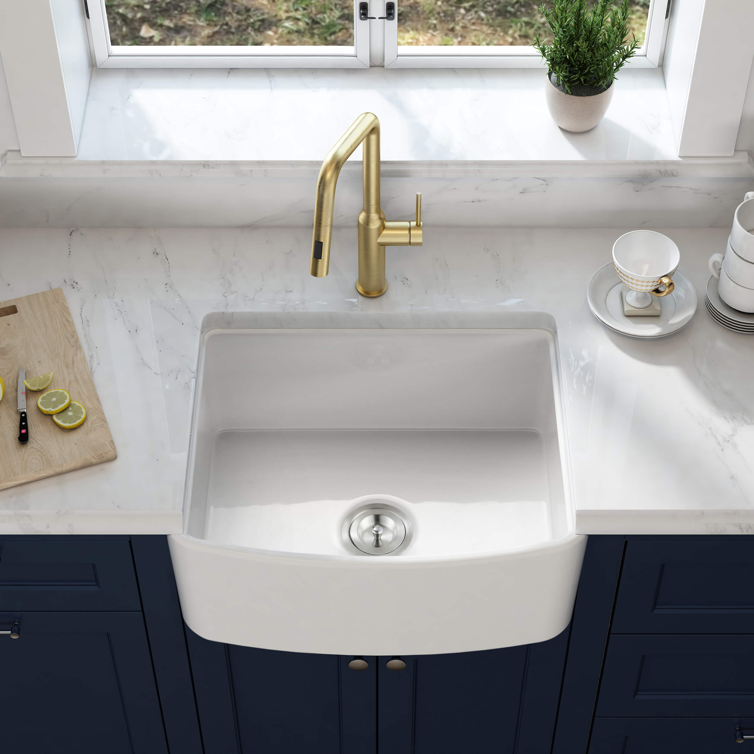 Nova 24" Curved Apron Front Fireclay Farmhouse Kitchen Sink - C2-24SFC