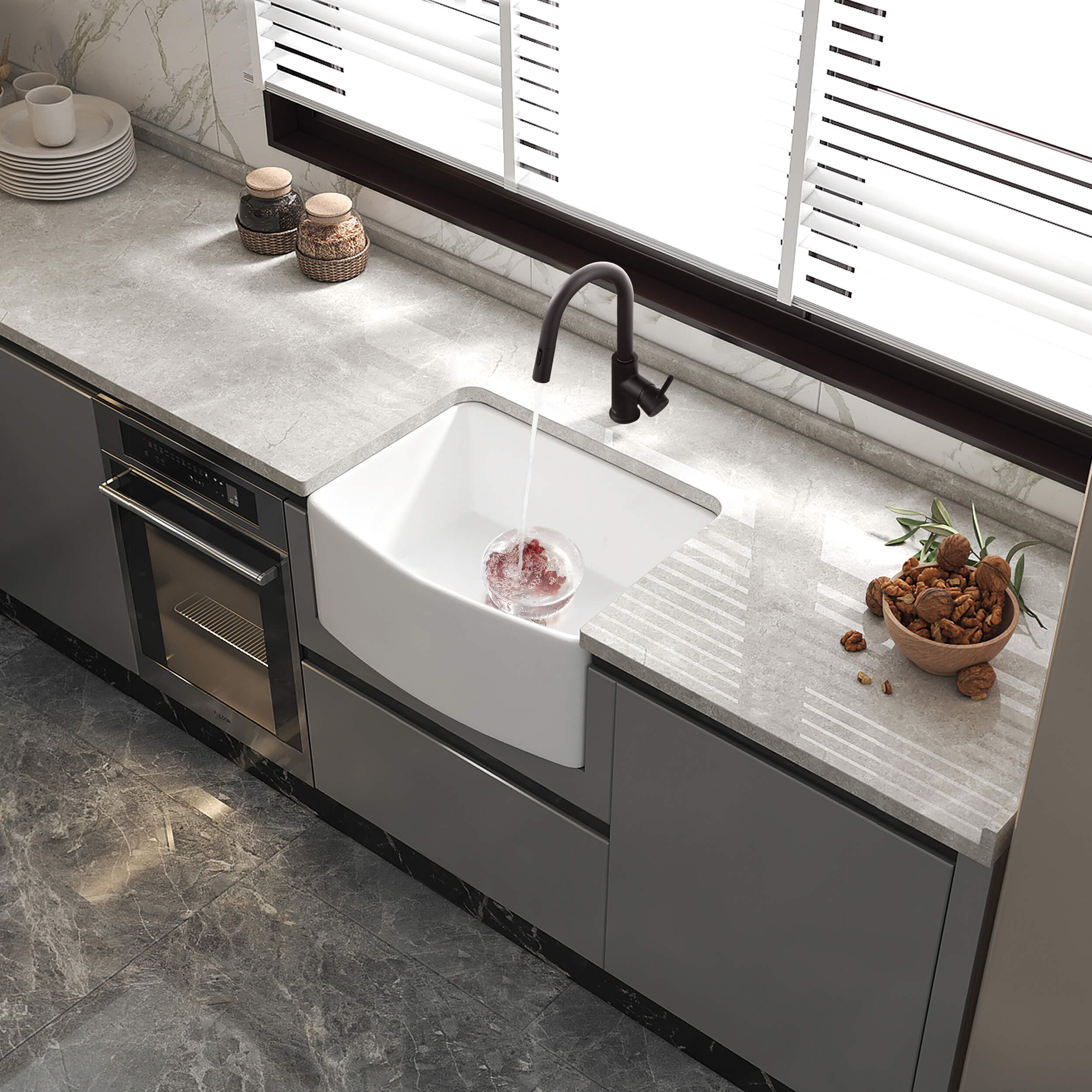 Nova 24" Curved Apron Front Fireclay Farmhouse Kitchen Sink - C2-24SFC