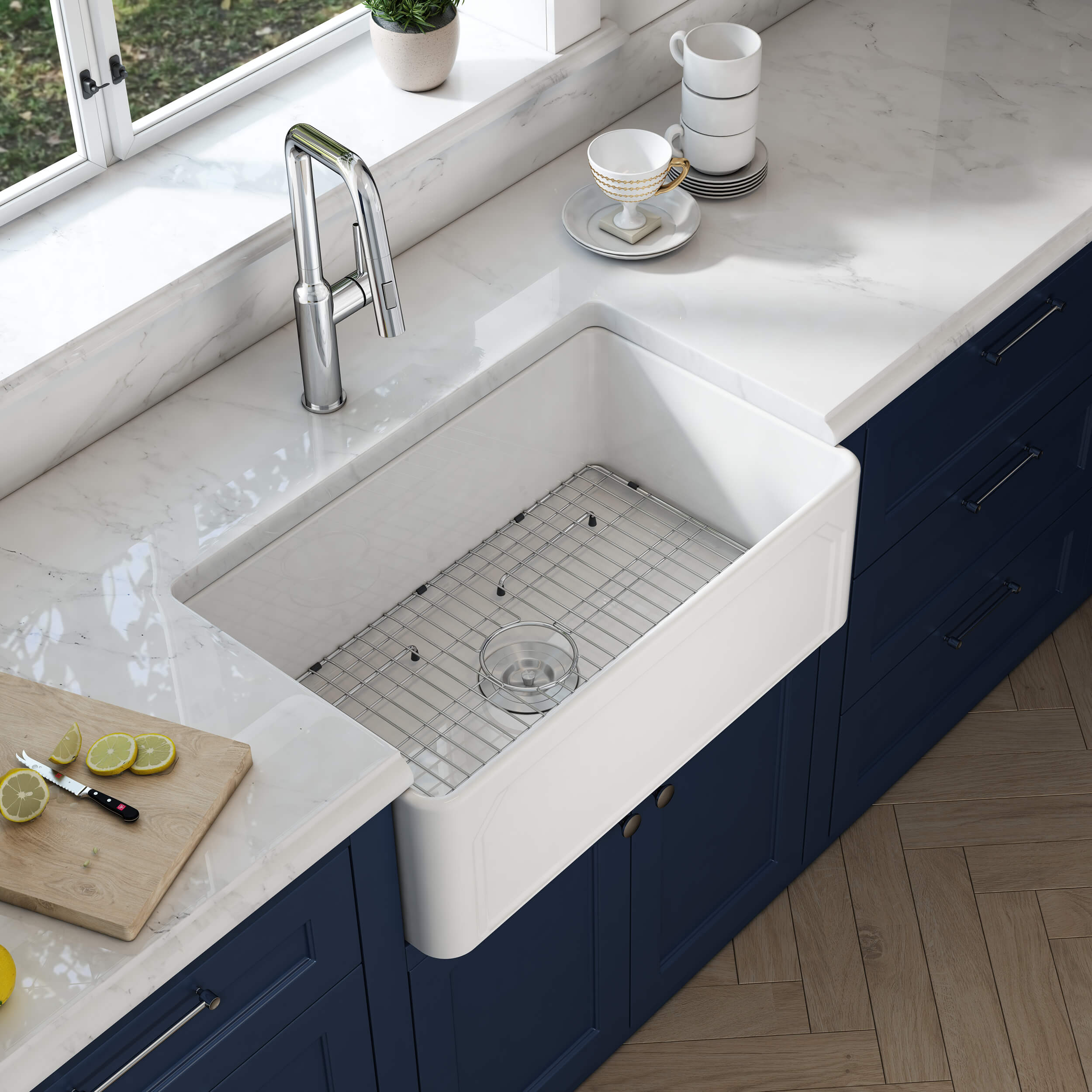 Nova - AR 30" Reversible Fireclay Single Bowl Kitchen Farmhouse Sink - C2-30SFAR