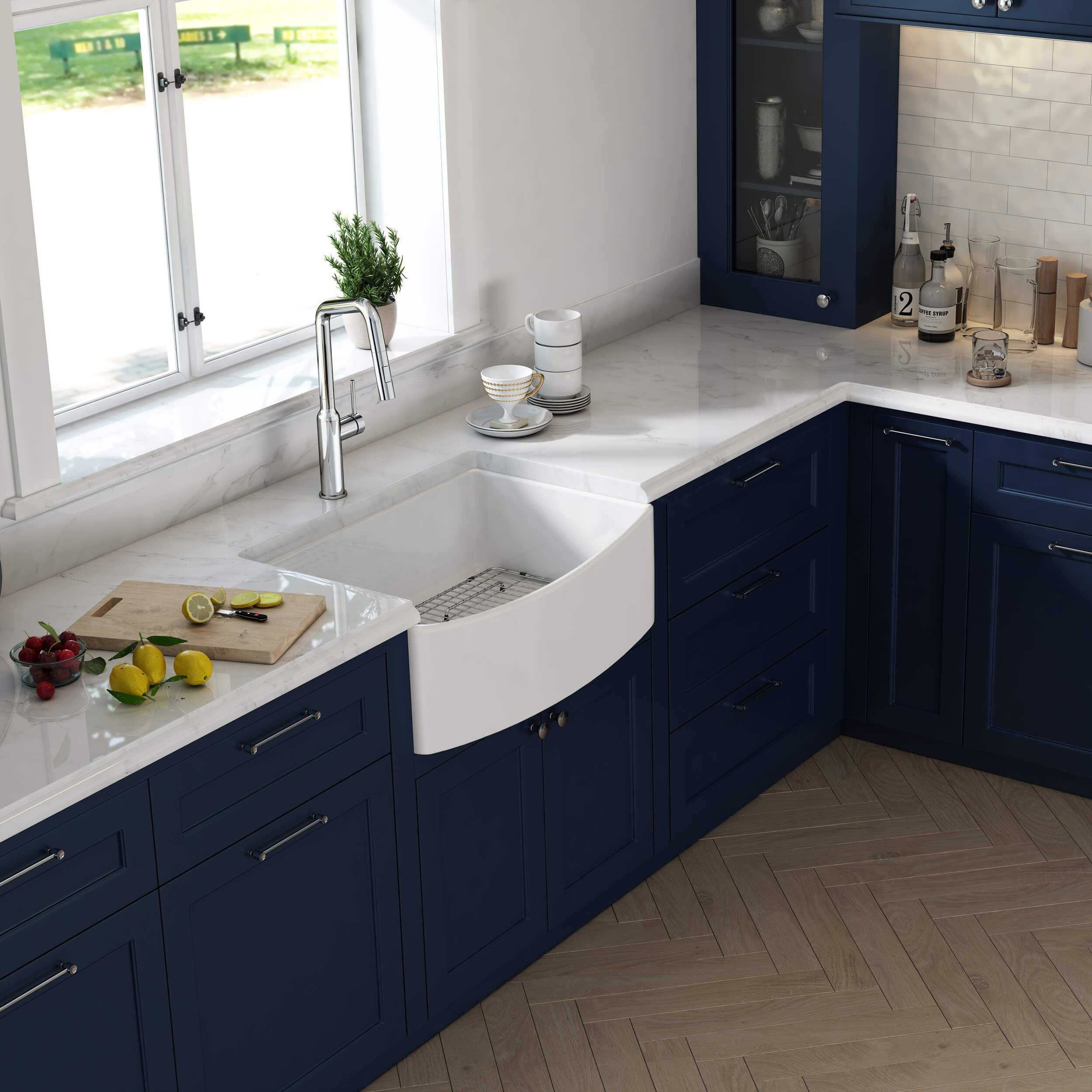 Nova 30" Curved Apron Front Fireclay Farmhouse Kitchen Sink - C2-30SFC