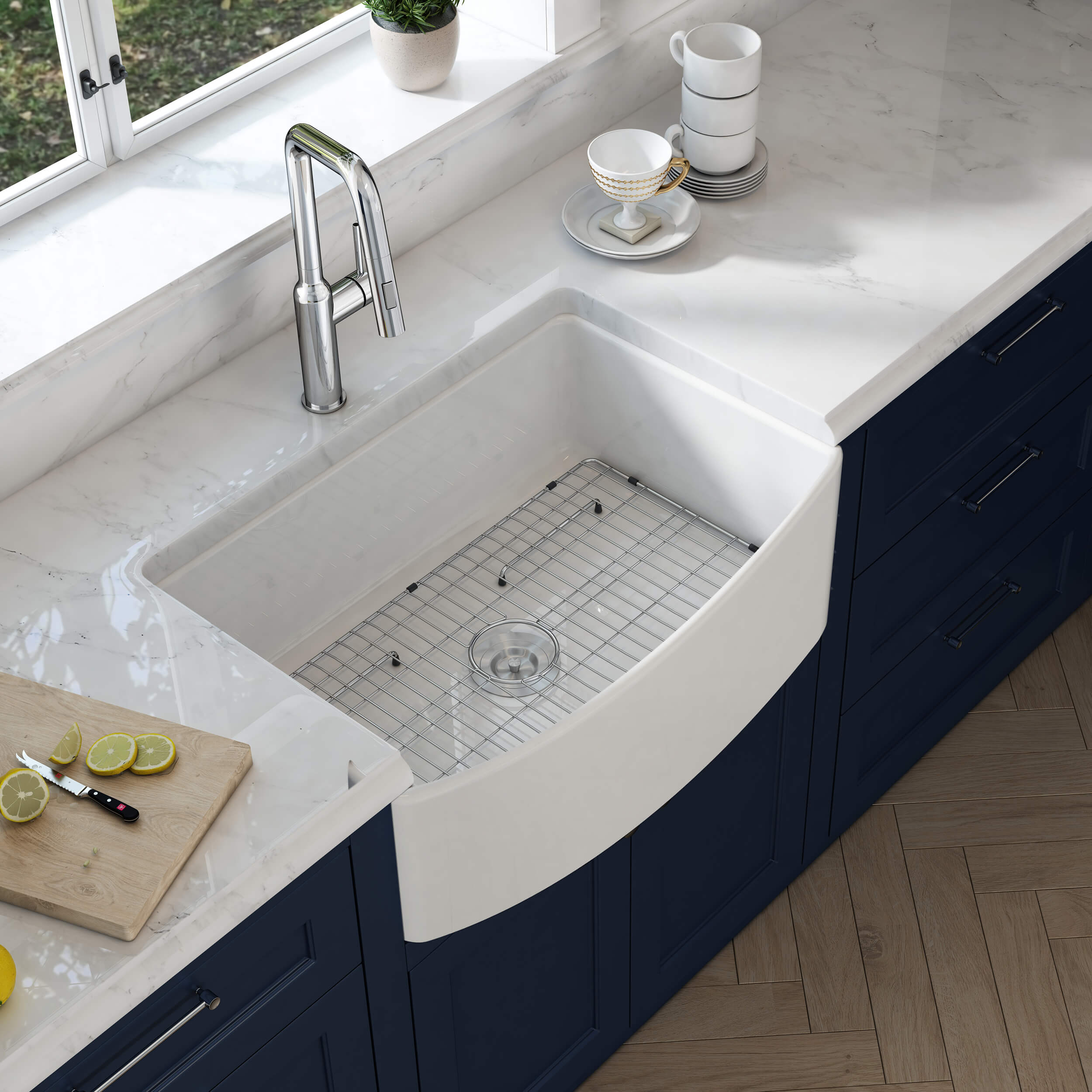 Nova 30" Curved Apron Front Fireclay Farmhouse Kitchen Sink - C2-30SFC