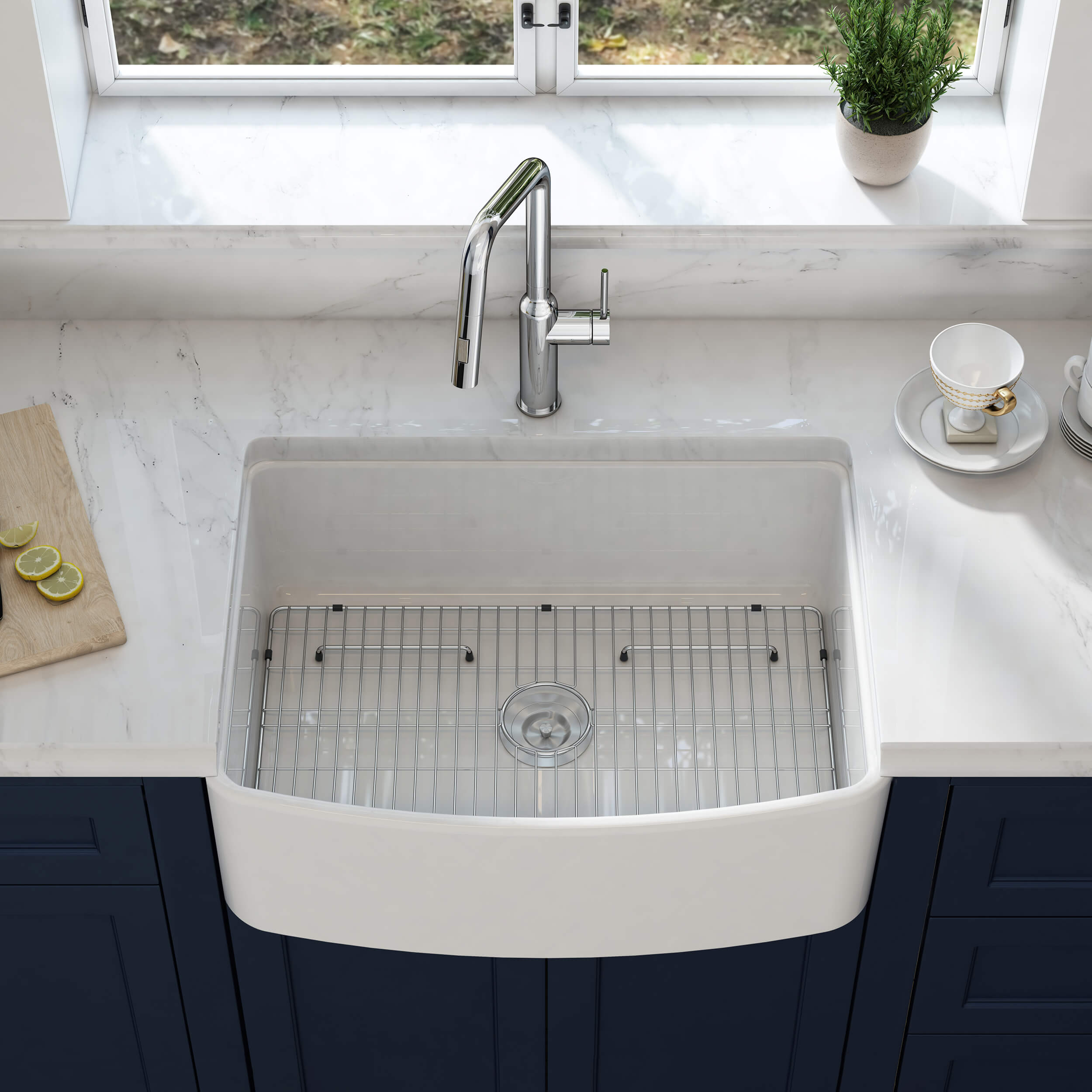 Nova 30" Curved Apron Front Fireclay Farmhouse Kitchen Sink - C2-30SFC