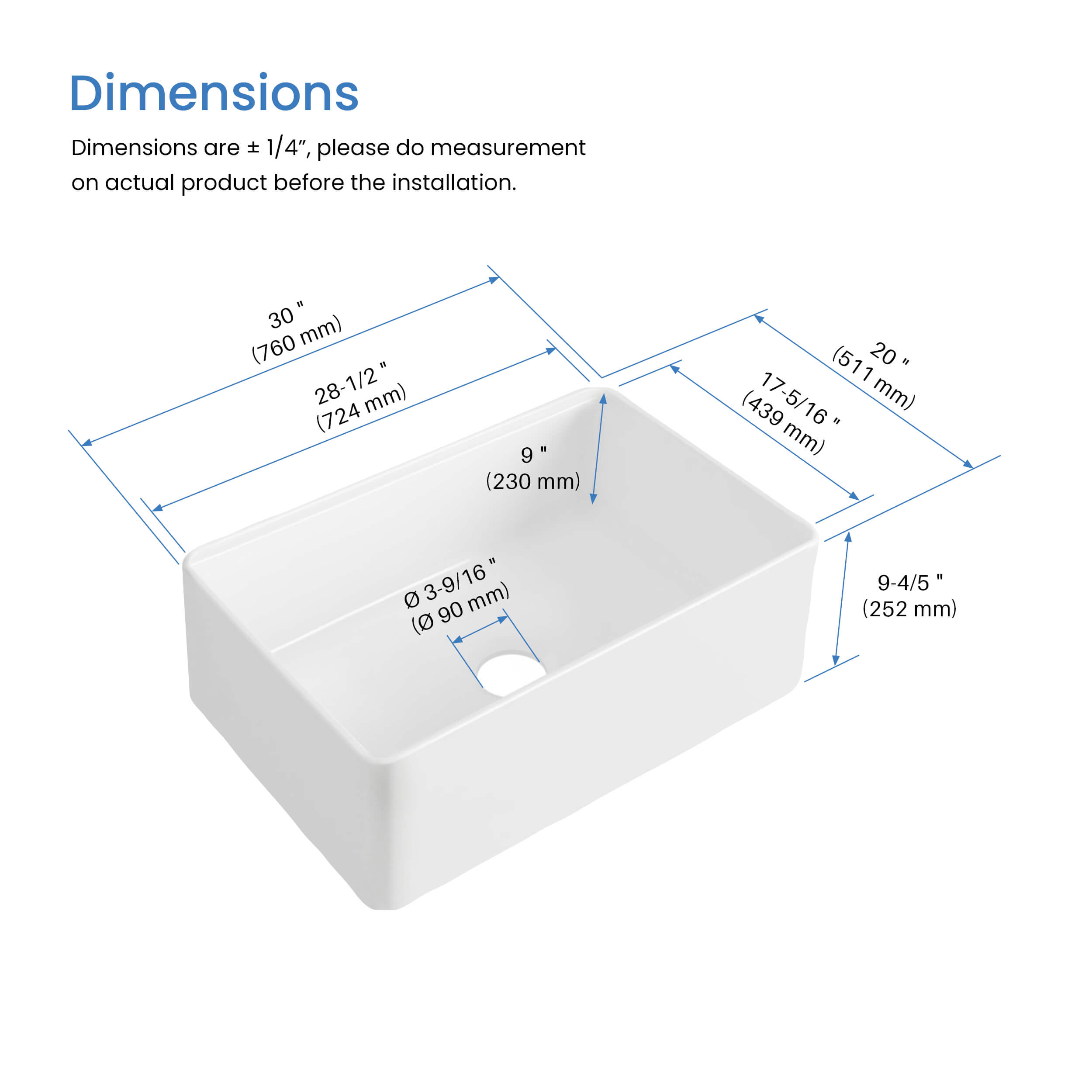 Nova 30" Farmhouse Fireclay Kitchen Workstation Sink - C2-30SFT