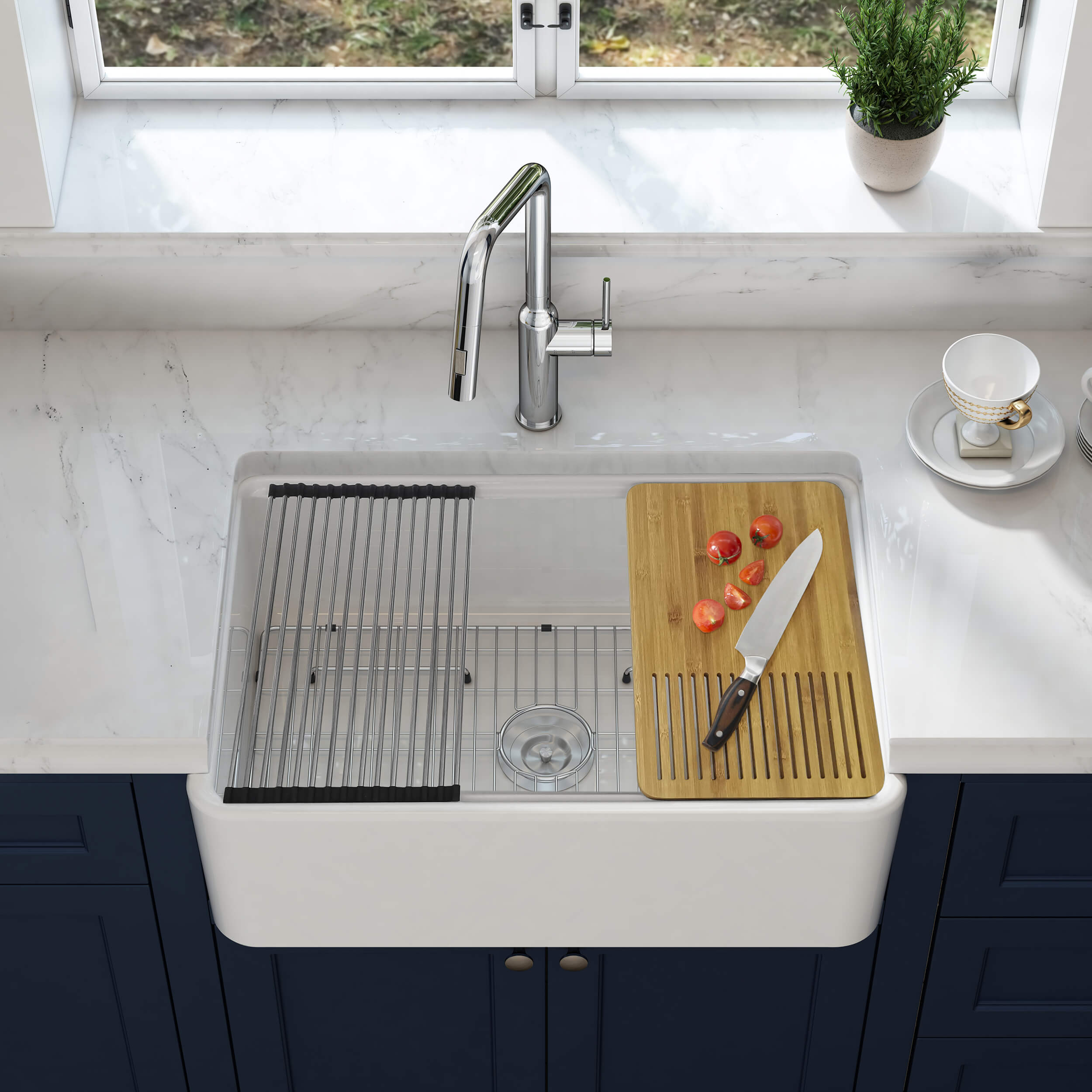 Nova 33" Farmhouse Fireclay Kitchen Workstation Sink - C2-33SFT