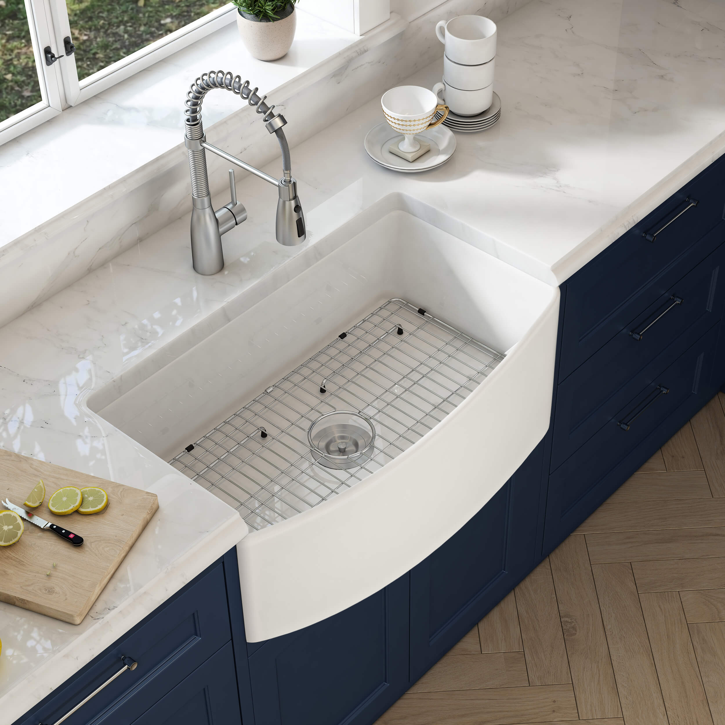Nova 33" Curved Apron Front Fireclay Farmhouse Kitchen Sink - C2-33SFC