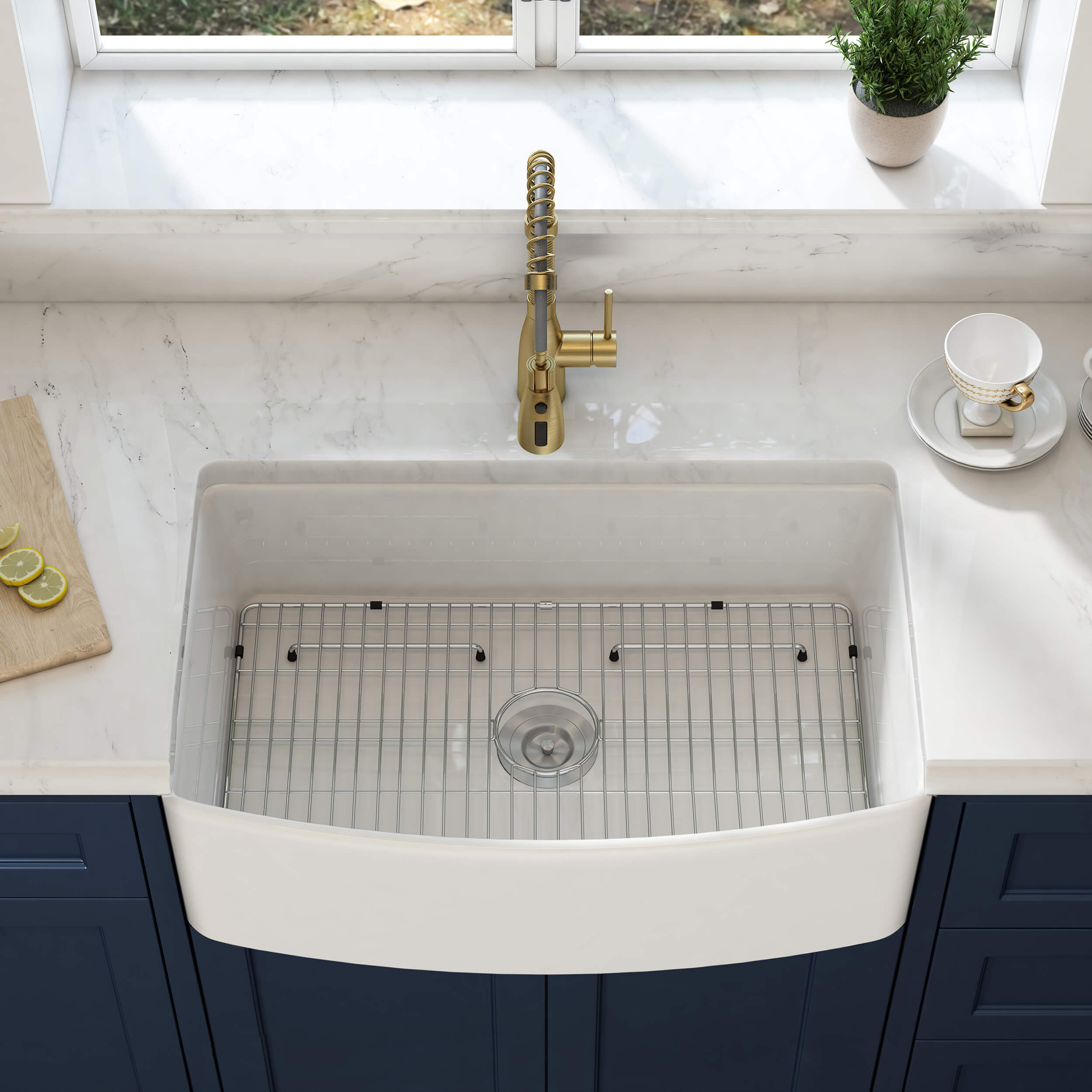 Nova 33" Curved Apron Front Fireclay Farmhouse Kitchen Sink - C2-33SFC