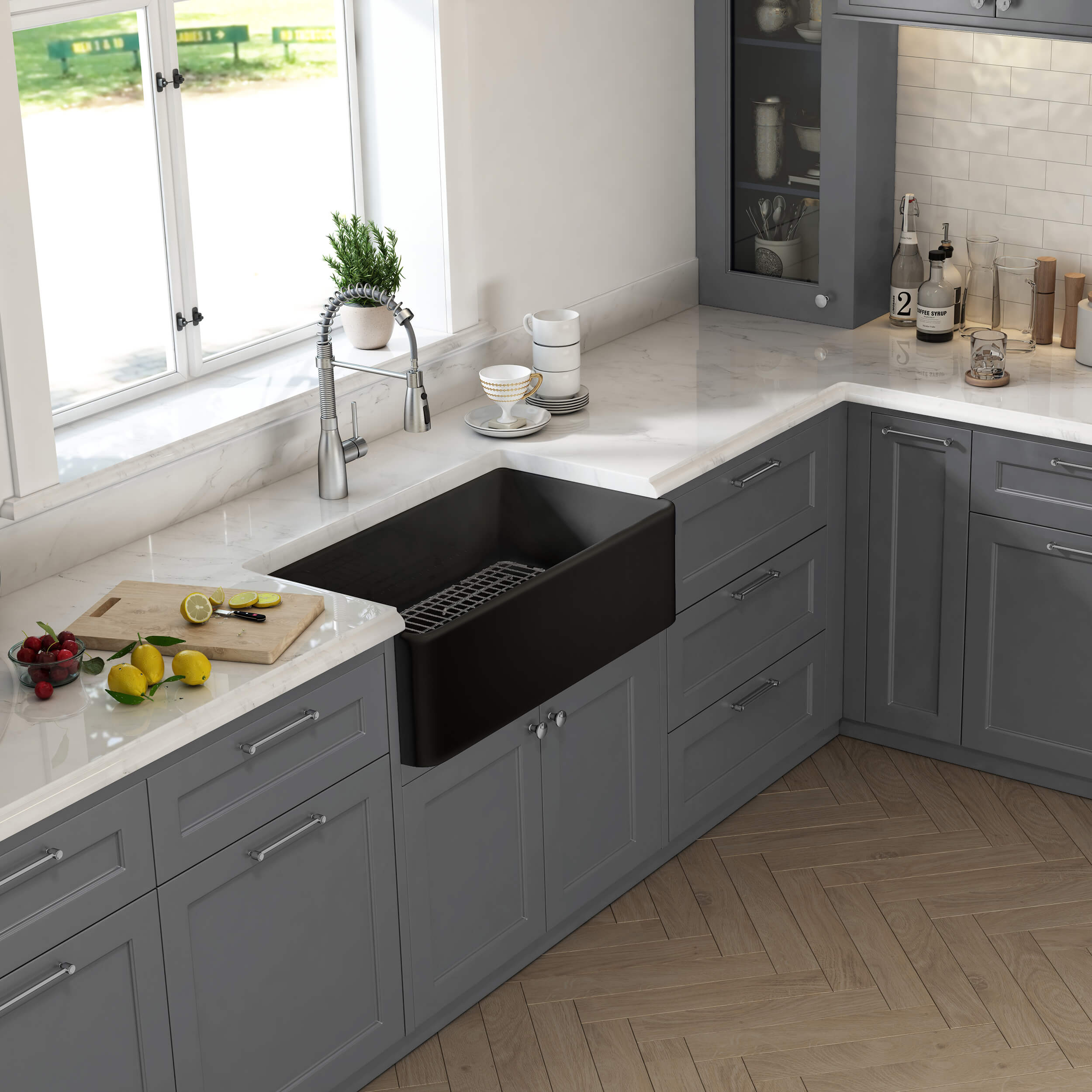 Nova 33" Matte Black Fireclay Single Bowl Kitchen Farmhouse Sink - C2-33SFMB